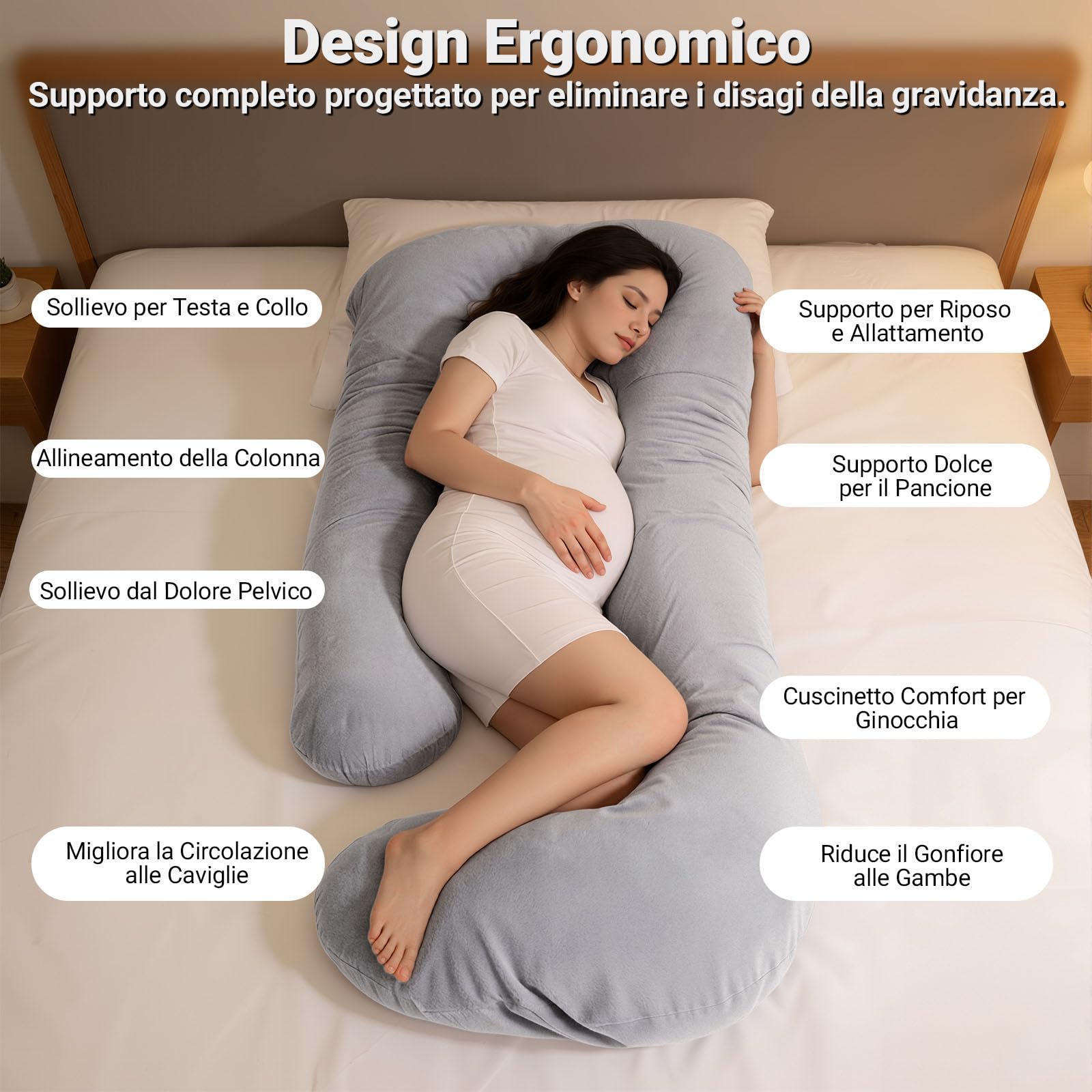 COSYLAND Cuscino Gravidanza per Dormire 2-in-1, Cuscino Allattamento e Gravidanza Salva-spazio, Supporto Ergonomico Schiena e Pancia, Federa Sfoderabile e Lavabile - 3