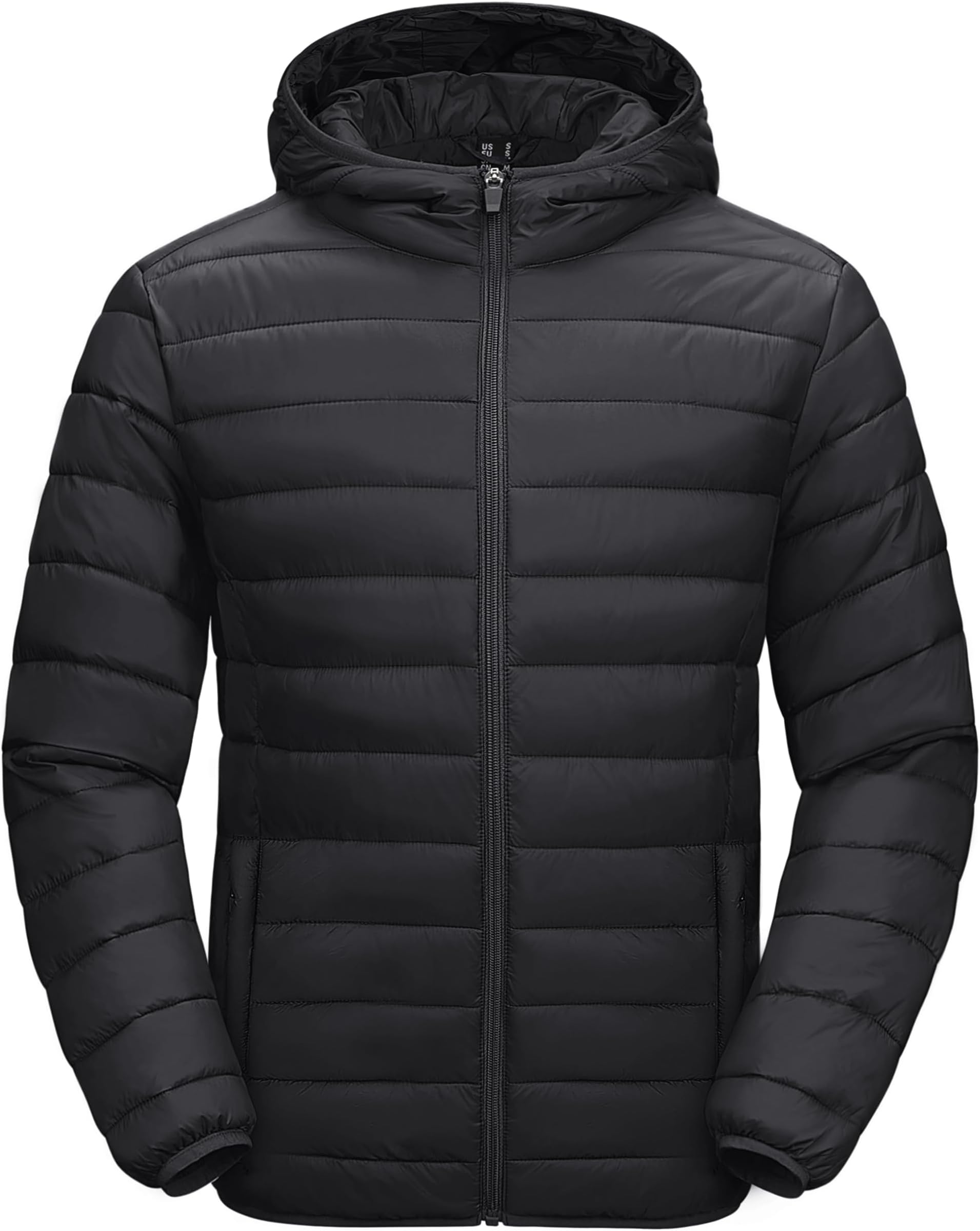 Men's Lightweight Puffer Jacket Hooded Warm Winter Coat Quilted Lined Water-Resistant Full Zip Bubble Jackets
