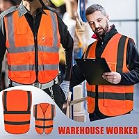 Vista 7 de Leumoi Paquete de 30 chalecos de seguridad reflectantes con bolsillos y cremallera de alta visibilidad para mujeres y hombres para el trabajo