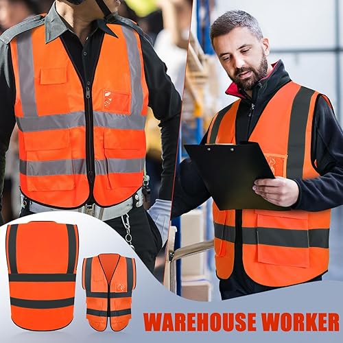 Miniatura 7 de Leumoi Paquete de 30 chalecos de seguridad reflectantes con bolsillos y cremallera de alta visibilidad para mujeres y hombres para el trabajo