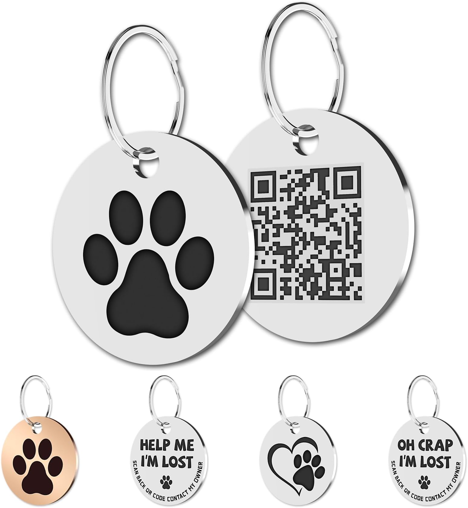 MYLUCKYTAG Stainless Steel QR Code Cat Tags - Online Pet Profile, Scan QR for Instant Location Alerts