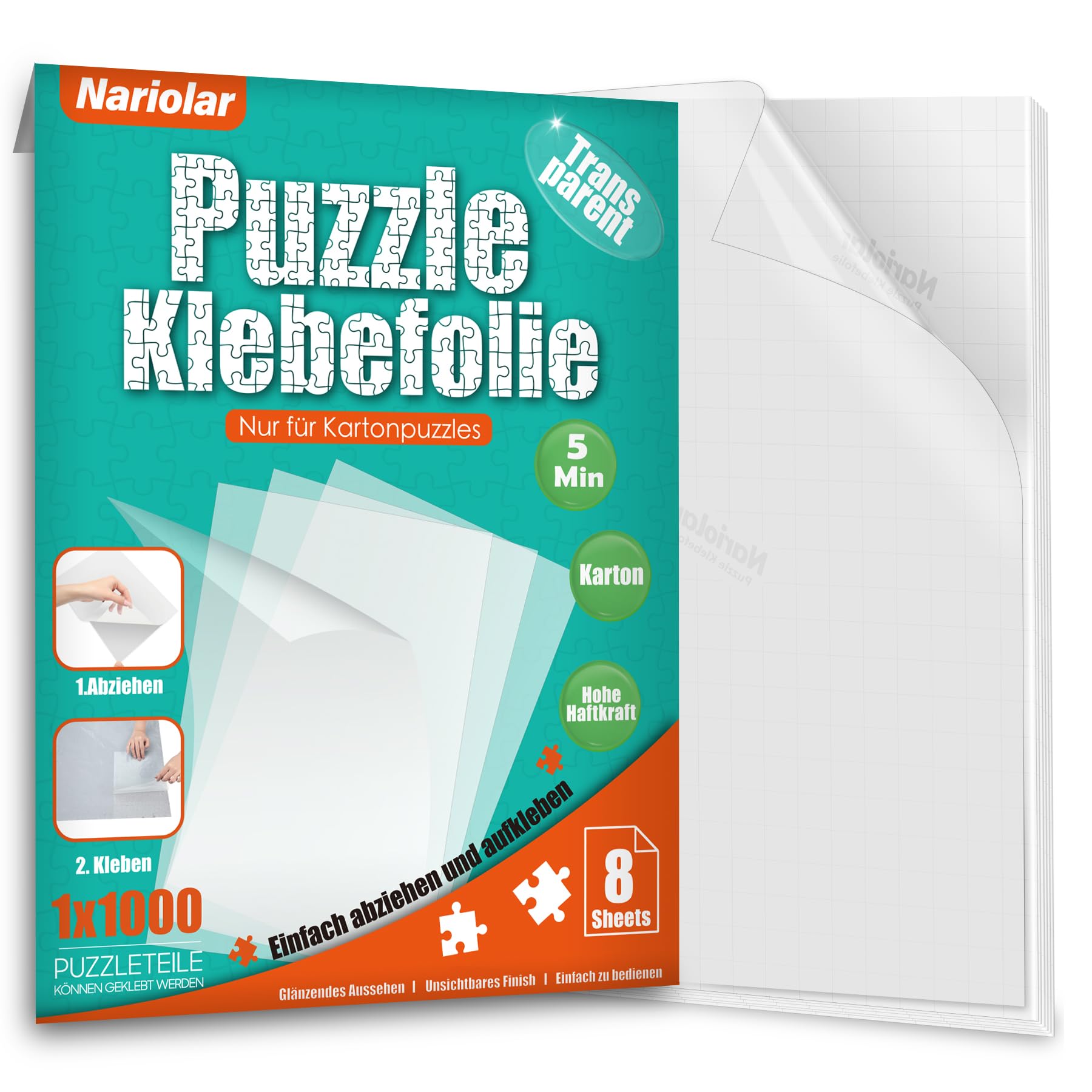 Nariolar Ultra-haftende Transparente Puzzle Klebefolie, 8 Puzzlekleber zum Fixieren und Schützen von bis zu 1000-Teile-Puzzles