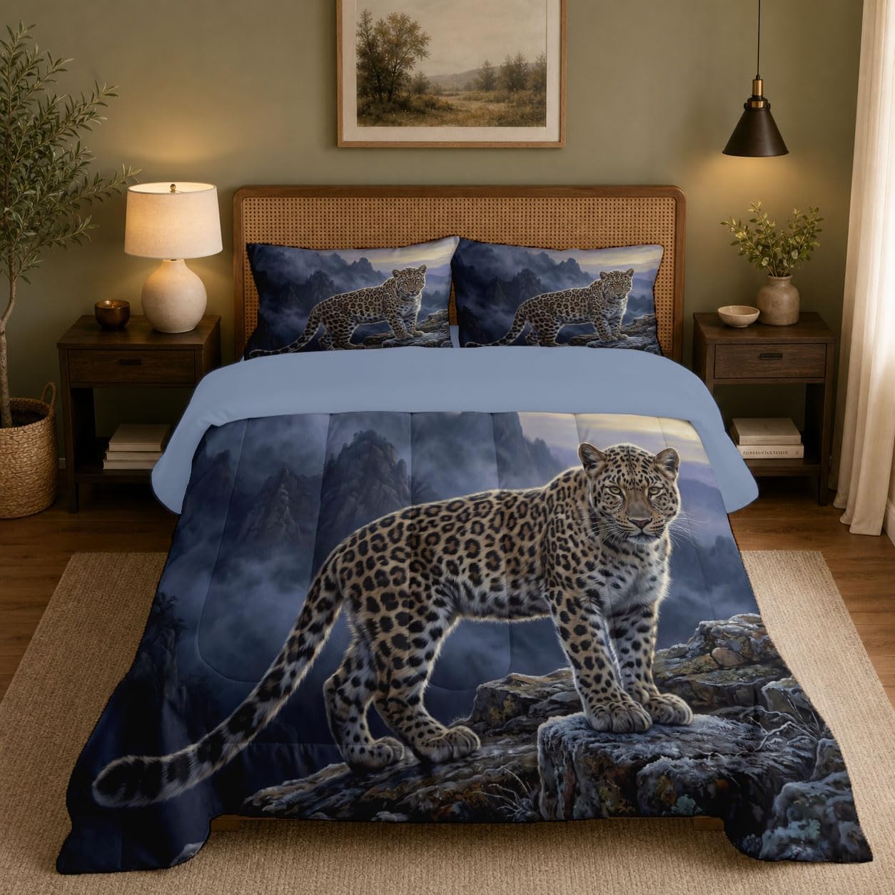 Wild Animals Comforter Set King Size, Leopard Bedding Set for Girls Boys, Brown Quilt Bed 104"X90" Bedding Comforter Sets with 2 Pillowcase Room Decor