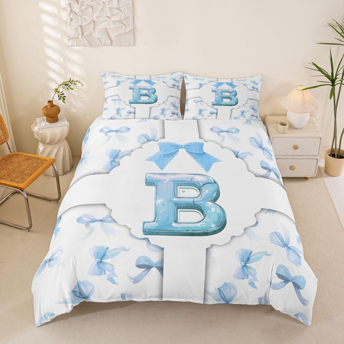 Housse de couette personnalisé lettre B parure de lit 3 pièces Loussiesd