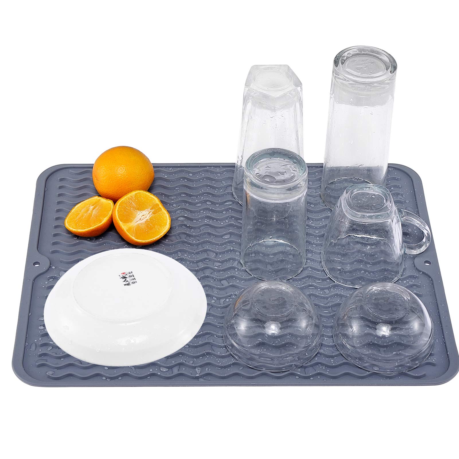 Romozi Silicone Dish Drying Mat for Kitchen Counter,Extra Large Counter Mat,Heat Resistant Slip-proof Tray Folding Draining Mat Massage Mats For Kitchen（12x16 Inches） (grey)