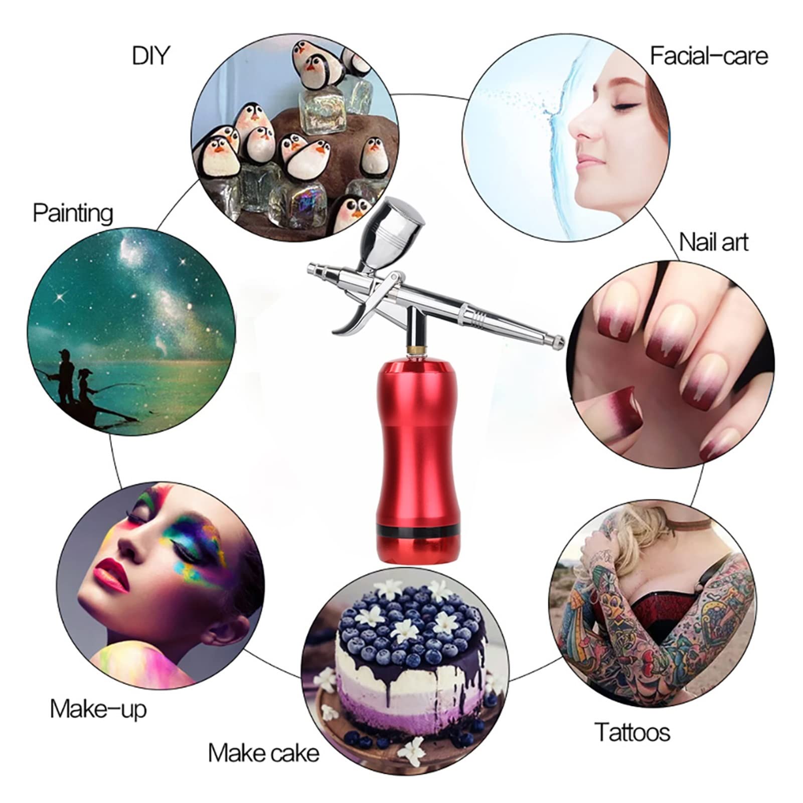Spruzzatore di vernice, Portable Mini sostituire la batteria ad alta pressione PSI Airbrush Compressor Kit Nail Beauty Salon Spray Paint Privato,Alta efficienza(Part D Red)