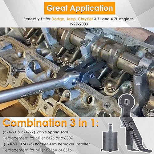 Miniatura 2 de Instalador de removedor de brazo basculante y compresor de resorte de válvula para motores Chrysler, Dodge, Jeep 3.7L y 4.7L 3747-123 10102 8426