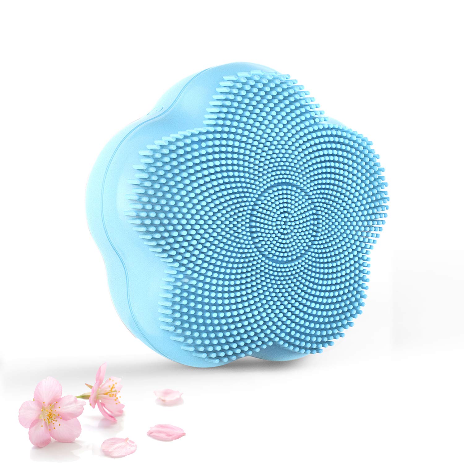 Silicone Facial Cleansing Brush, Ultrasonic Rechargeable Face/Body Cleaner，4 Rotating Magnetic Beads, 4 Function Modes, Waterproof/Portable, Deep Face Cleaning/Skin Rejuvenating/Face Spa(Blue)