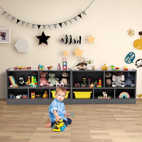 Miniatura 19 de HONEY JOY Organizador de almacenamiento de juguetes para niños, estante de almacenamiento de 5 secciones para preescolar, 2 niveles de madera