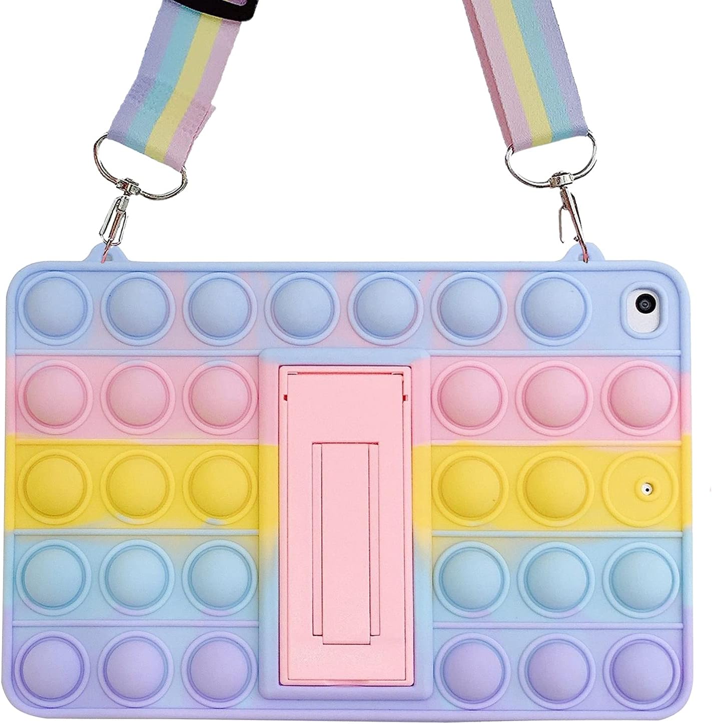 Pop It Tablet Case, Fidget Poppet Push Bubble Cute Silicone Tablet Case with Stand & Strap Compatible with iPad Case Mini 1/2/3 1st / 2nd /3rd Gen (7.9", 2012/2013/2014) - Rainbow