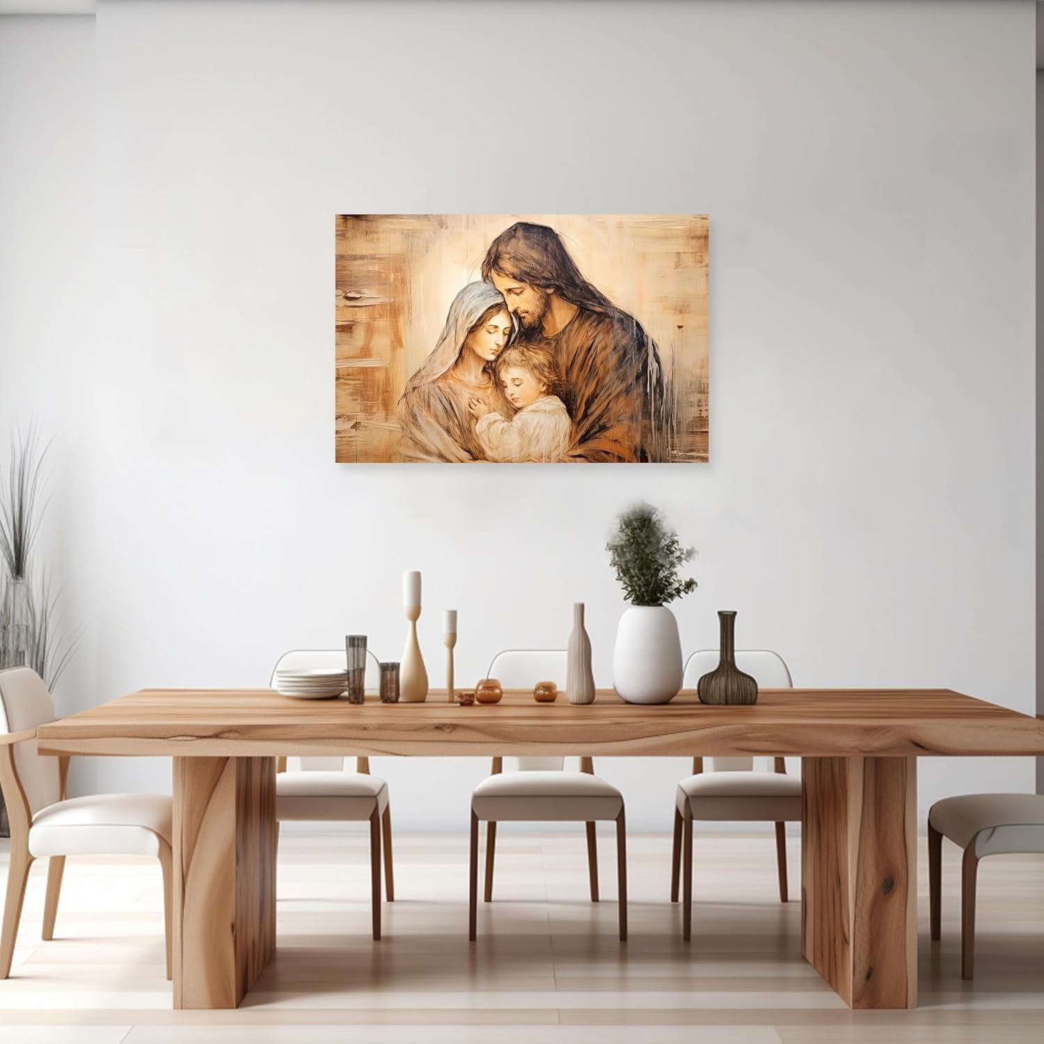 ARTZGX Holy Family Picture Virgin Mary and Jesus Canvas Wall Art Catholic Religious Christian Painting for Churches Decor Frame(Holy Family - B 12.00" x 18.00")