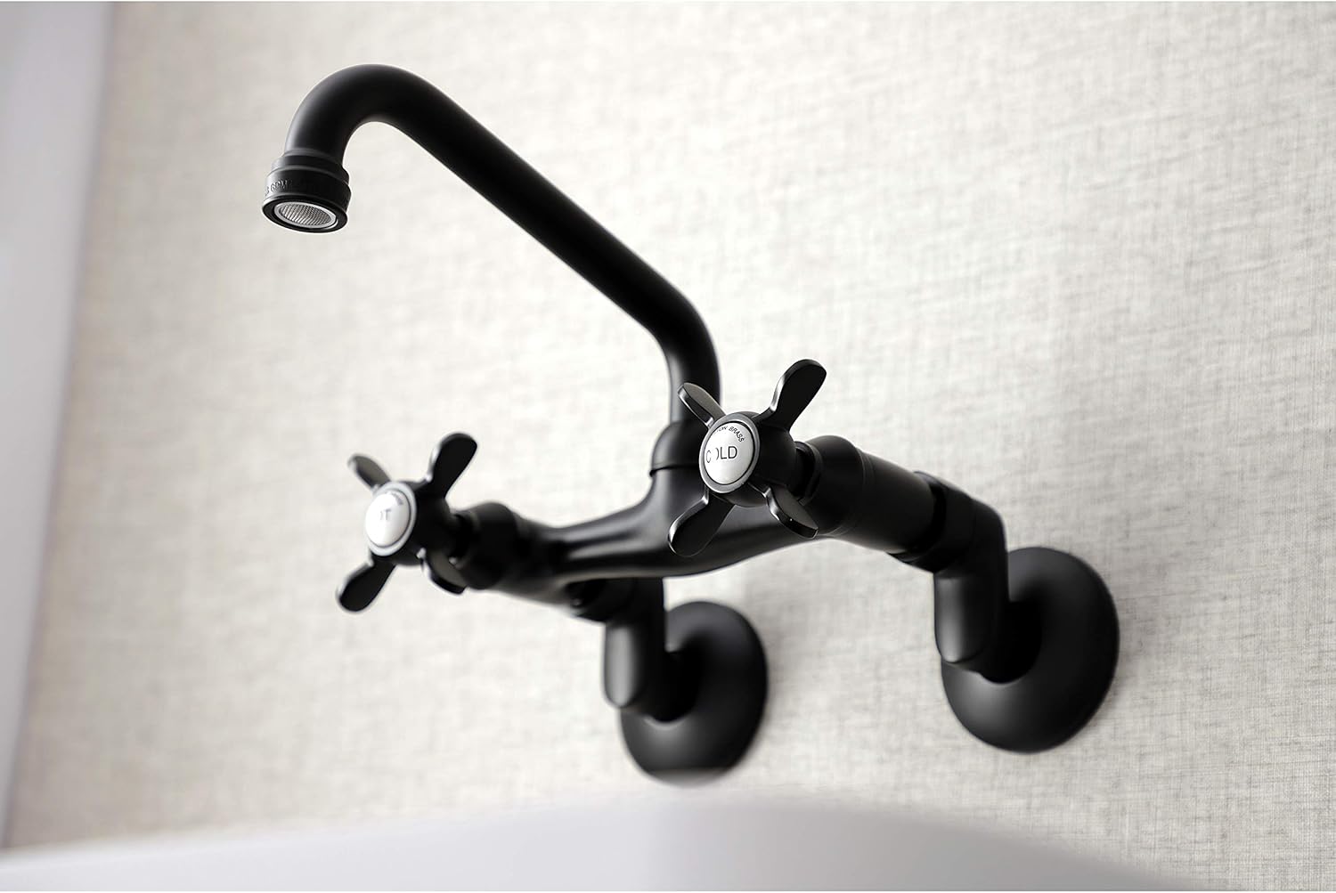 Kingston Brass KS113MB Essex Two Handle Wall Mount Kitchen Faucet, Matte Black