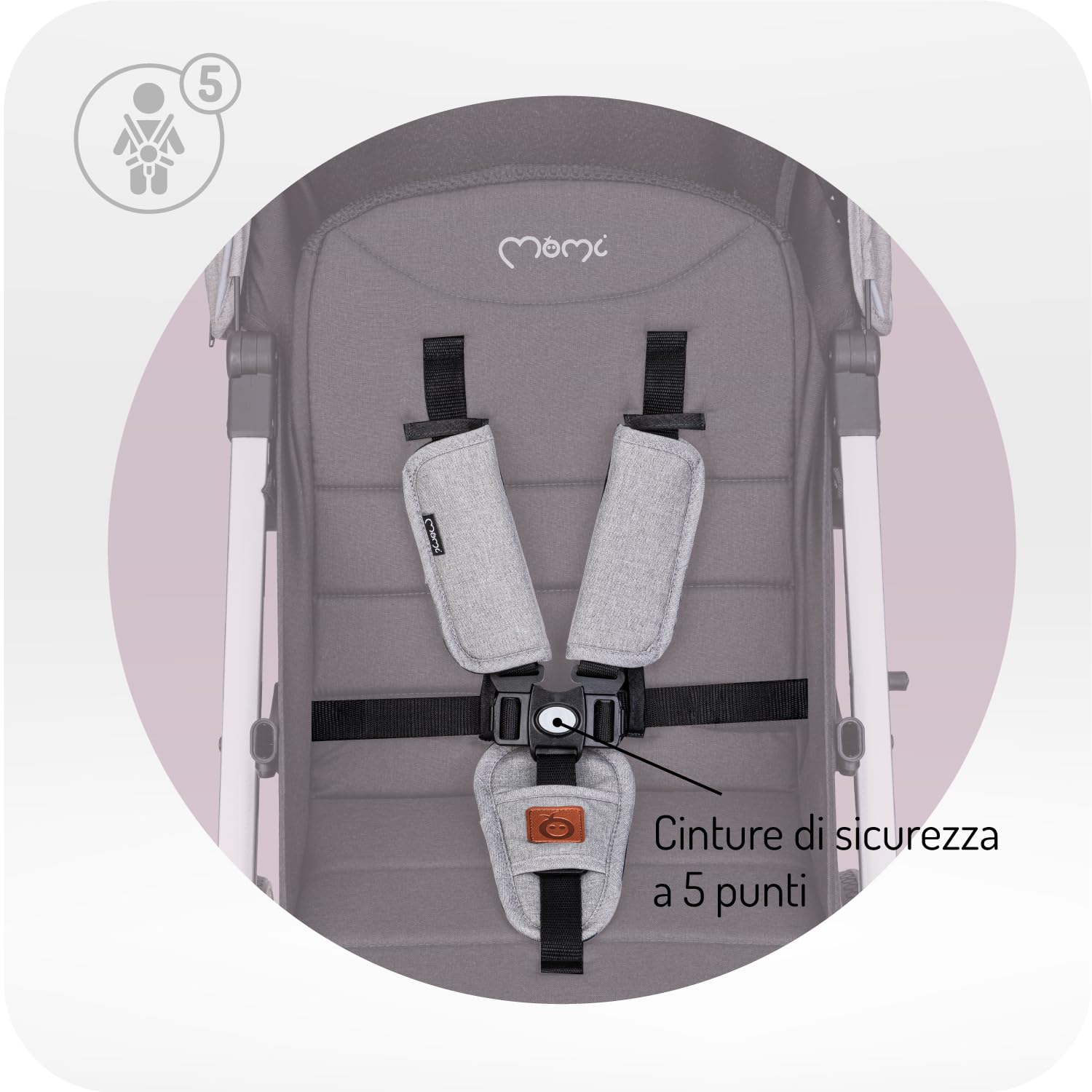 MoMi ESTELLE Passeggino a partire da 6 mesi (fino a 15 kg), pieghevole con cintura di sicurezza a 5 punti, cestino porta spesa e funzione di apertura, manico telescopico per il traino