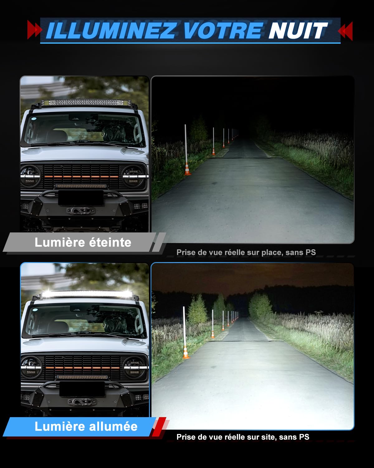 Braveway Barre Rampe LED 52" 260W 35000LM 5D Projecteur Longue Portée 12V 24V Barre Lumineuse Spot Flood Combo pour Hors Route Voiture Véhicules 4x4 SUV ATV Camion Tracteurs Bateaux