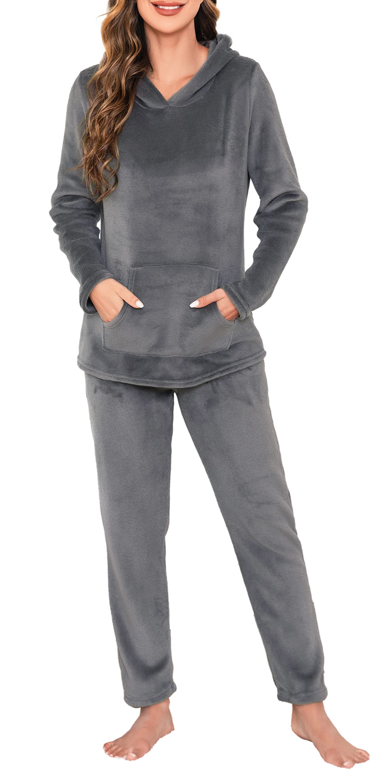 Lovasy Pyjama en Polaire pour Femme - Ensemble de Pyjama d'hiver Chaud | et Moelleux avec Poches