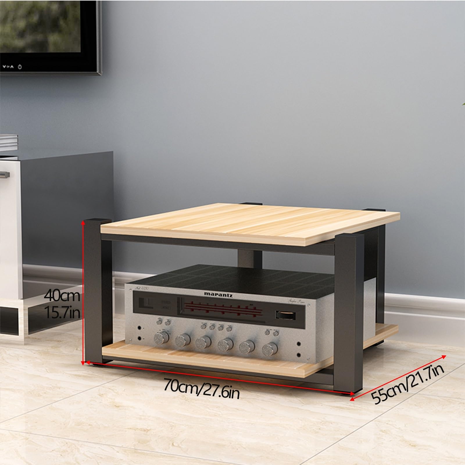 Stojak HiFi o, 2/3/4-poziomowy stojak AV Ma, gramofon Sto, półka na płyty winylowe, solidny brązowy stojak (70 x 55 x 40 cm) - idealny do kina domowego i konfiguracji