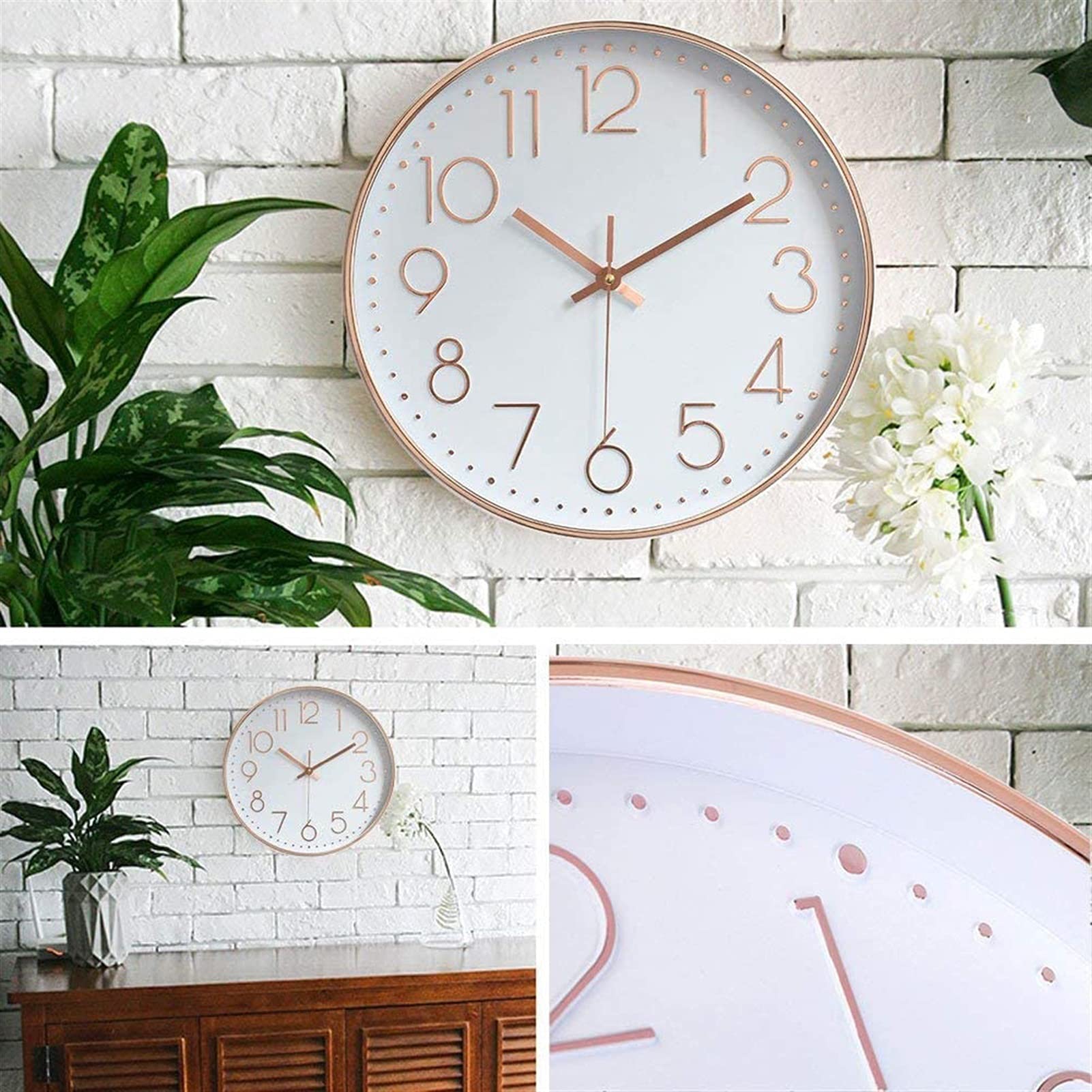 Wandklok 1 stks 12 inch ronde wandklok stille quartz tijd klok muurbevestiging Mooi en duurzaam (Color : Rose Gold