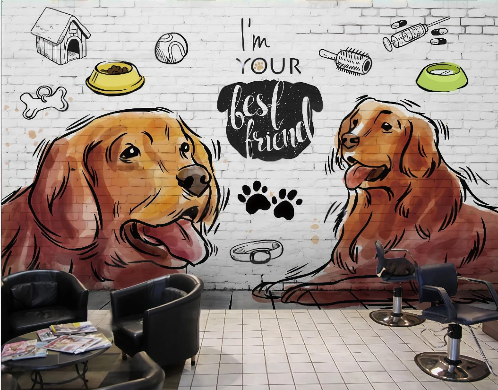 Papel Pintado Pared De Ladrillo Retro Letras Pintadas A Mano Tienda De Mascotas Bar Bebidas Tienda De Bocadillos Pared De Fondo Restaurante Occidental Papel Tapiz Café Mural,3D,200x140cm