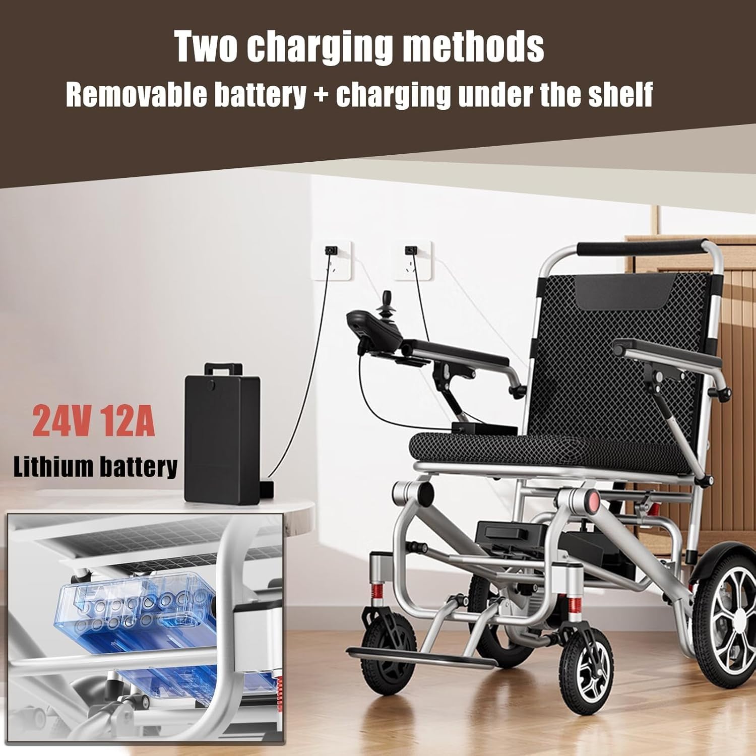 Sedia A Rotelle Elettrica Pieghevole Ultraleggera,Portata 150 kg,Leggera con Telecomando,Batteria agli Ioni di Litio 12 Ah,Sedia A Rotelle Elettrica Pieghevole per La Casa
