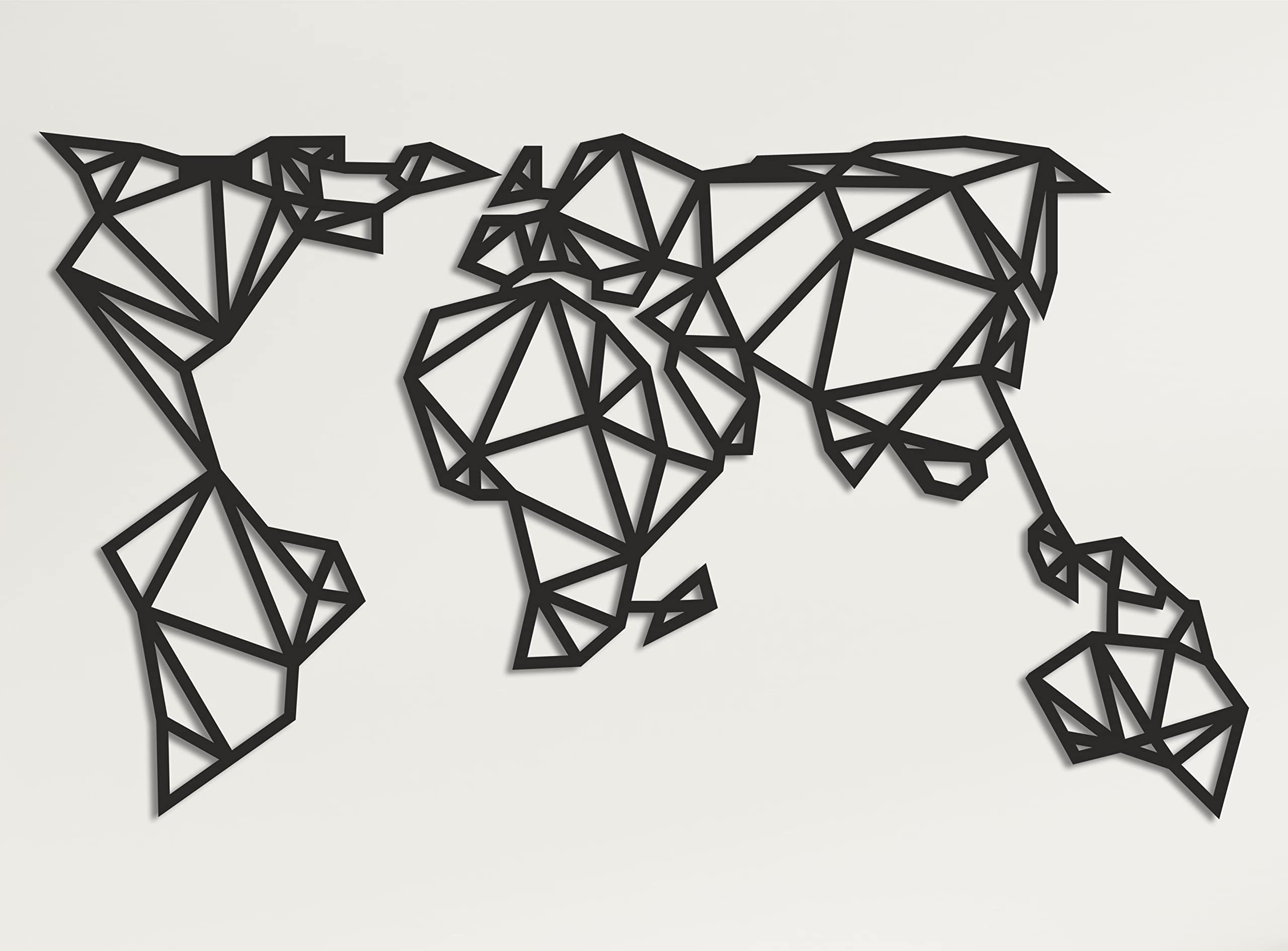 DEKADRON World Map Wall Art - Geometric World Map - 3D Wall Silhouette Metal Wall Decor Home Office Decoration Bedroom Living Room Decor Sculpture (40" W x 23" H / 101x58cm)