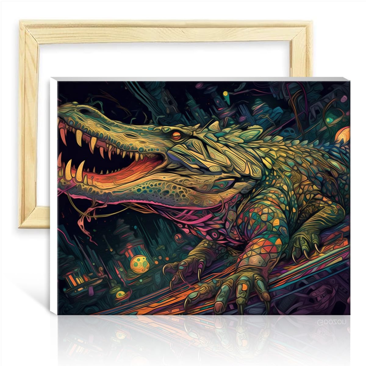TANGFEIY Paintwork Kit for Wall Decor Hyperspace Crocodile DIY Beginners Acrylic Paint by Numbers Acrylic Number with Paintbrushes Painting Art Crafts DIY Frame(30x40cm)
