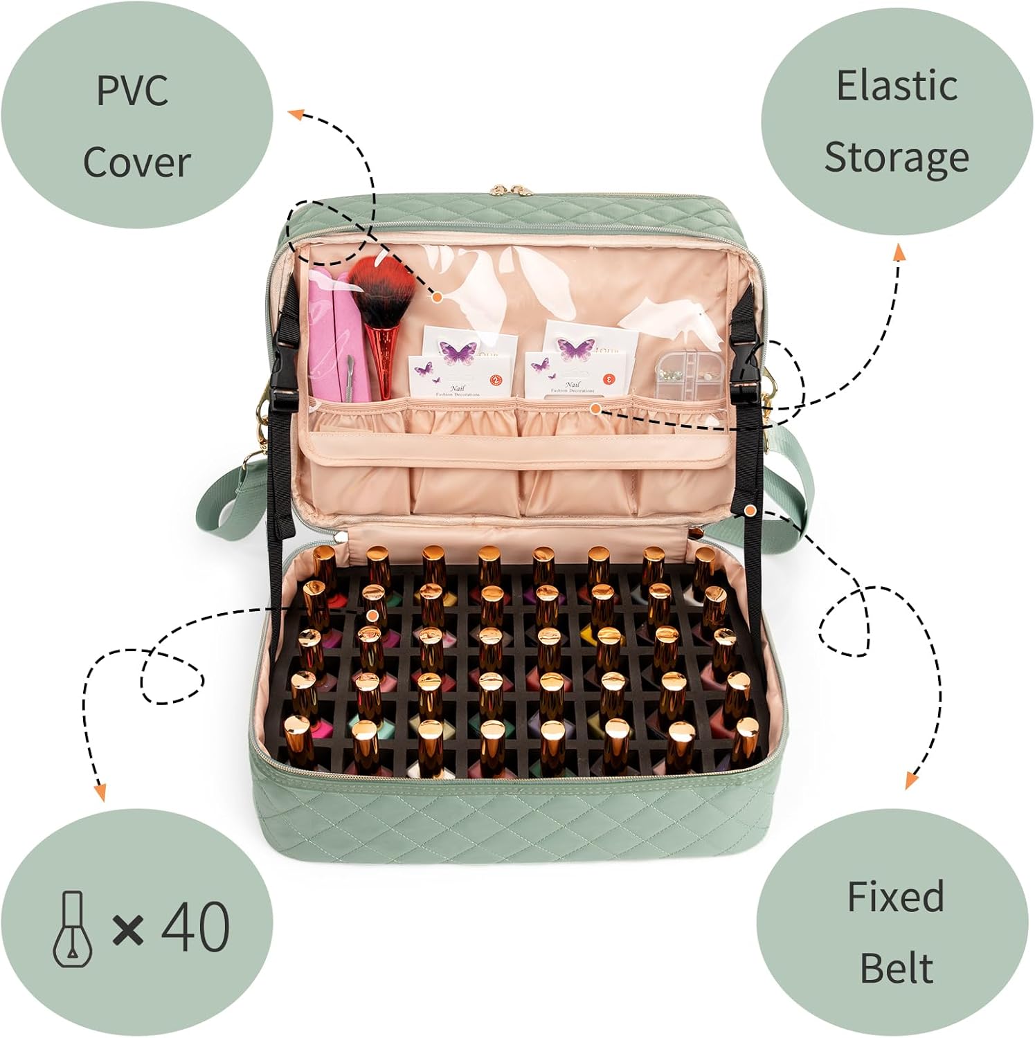 Ethereal Nail Polish Organizer Case, Holds 50+ Bottles (15ml/0.5 fl.oz) Nail Lamp, Gel Polish Travel Case Bag for Nail Suppiles, Gift for Manicurist, Girls