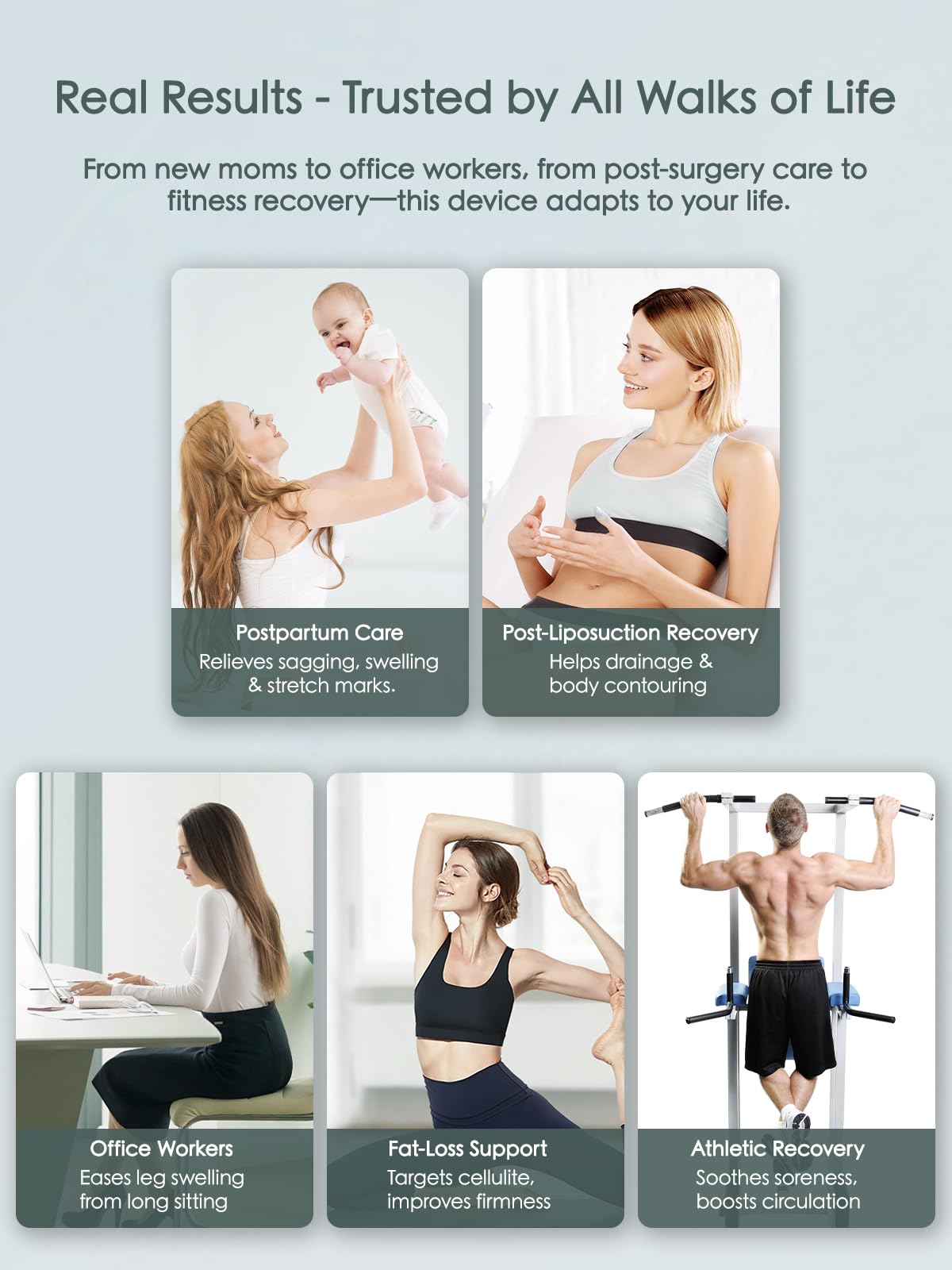 Massaggiatore e strumento per massaggio linfatico, scolpire il corpo e blaster per cellulite, con luce, calore e vibrazioni, per gambe, braccia e pancia (verde sfumato)