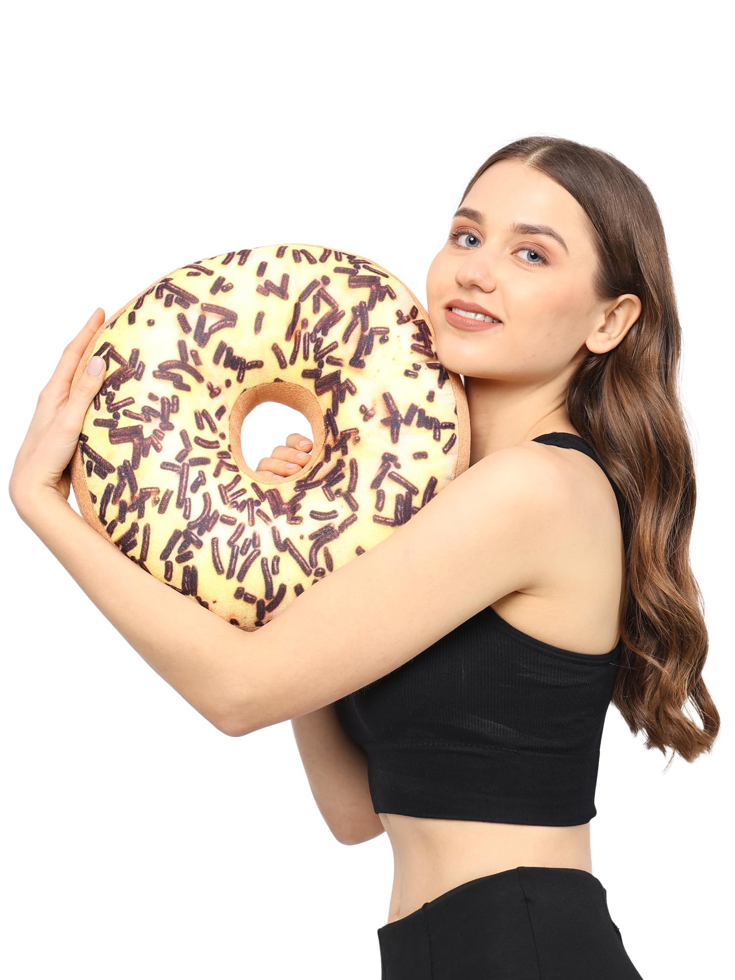 Oscar Home Sprinkle Donut Throw Pillow Soft Comfortable Plush Stuffed Cake Cushion for Home Decor | Ear Piercing Side Sleepers | Seat Pad Cushion for Couch | Chair Floor Sofa | Vanilla Candy