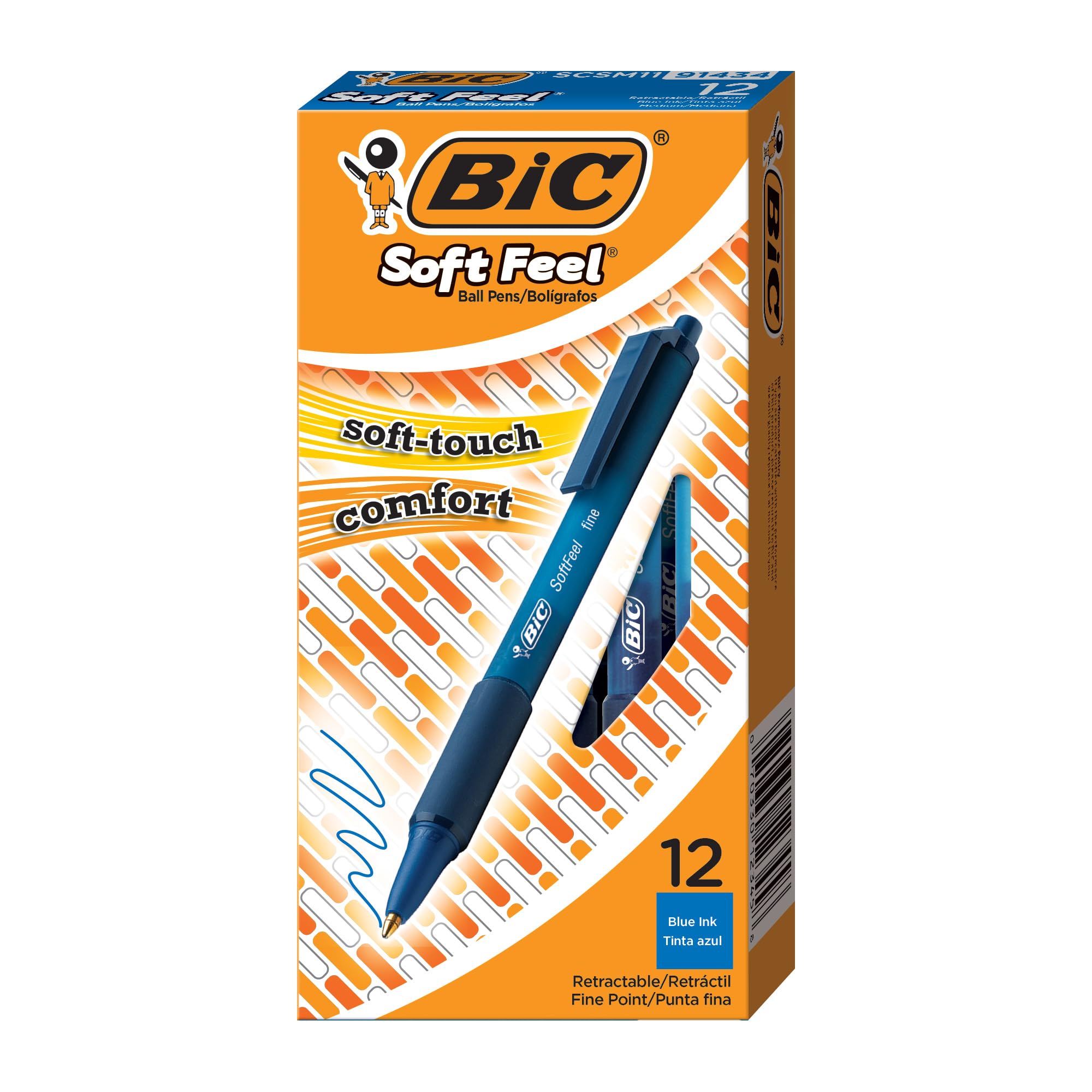 BIC Soft FeelClic Grip Penna a Sfera, a Scatto, Punta Media da 1,0mm, Confezione da 12 Pezzi, Colore Blu