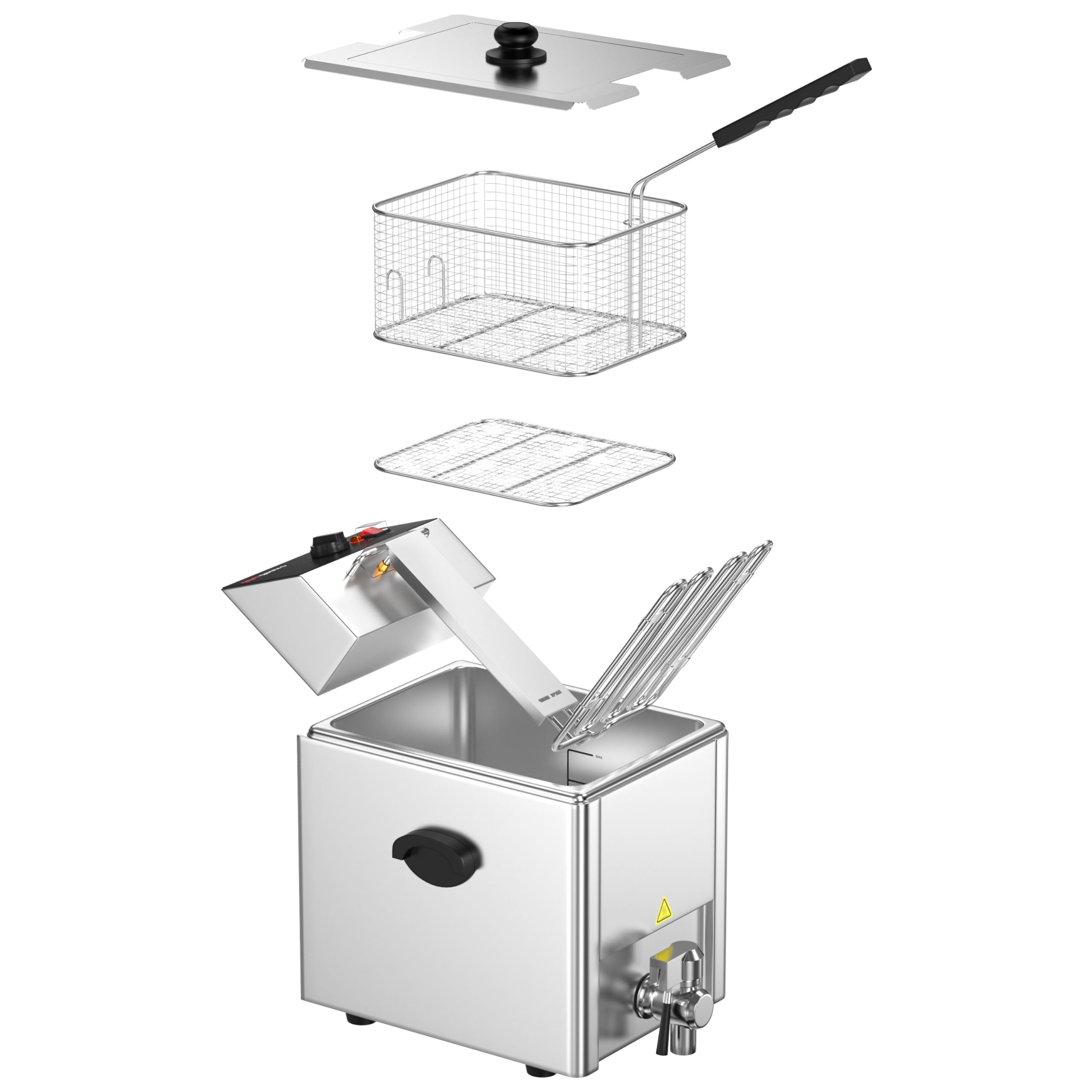 GGM Gastro Elektro Fritteuse 8 L 3,25 kW mit Ablasshahn | Professionelle Edelstahl-Bauweise, leichte Reinigung, integriertes Ablassventil, für den Dauereinsatz, sofort einsatzbereit
