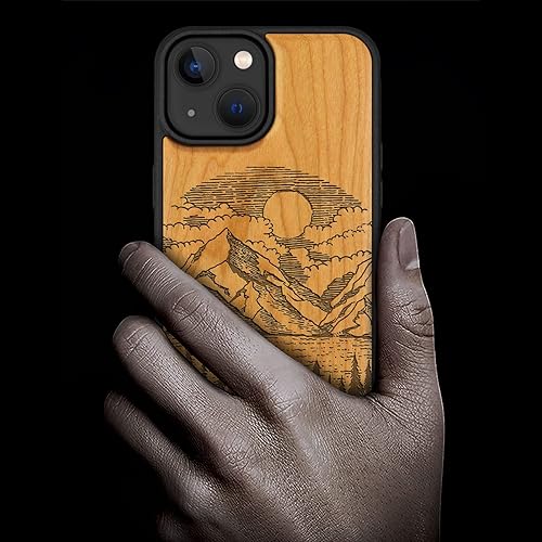 Miniatura 19 de Carveit Funda magnética de madera para iPhone 14 [madera natural y TPU suave negro] Funda protectora de madera única y elegante a prueba de golpes