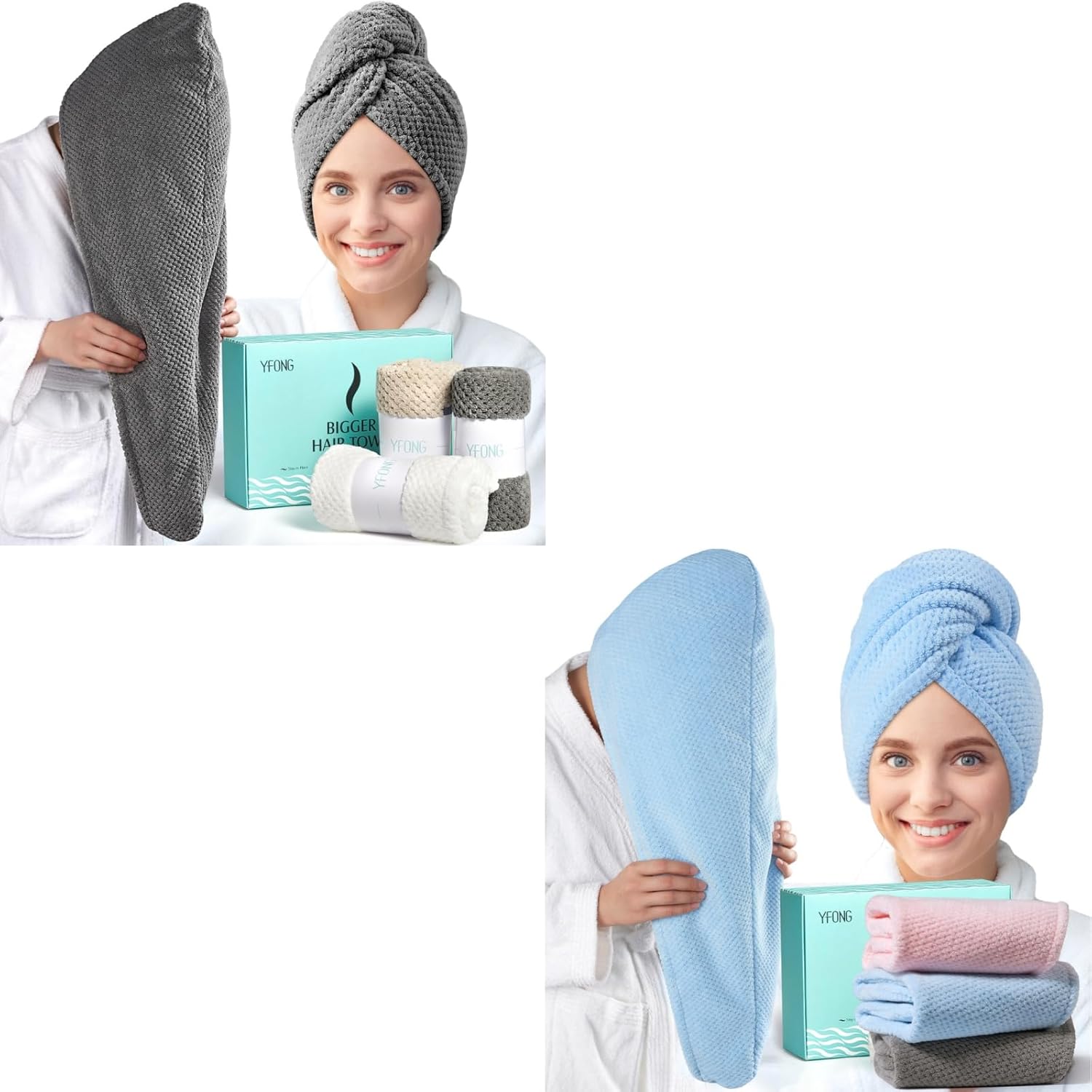 YFONG 3 Pack Large Microfiber Hair Towel Wrap, 30" x 10" Anti-Frizz Quick Dry Towels for Women Long, Curly, Thick Hair, Super Absorbent Turban for Wet Hair