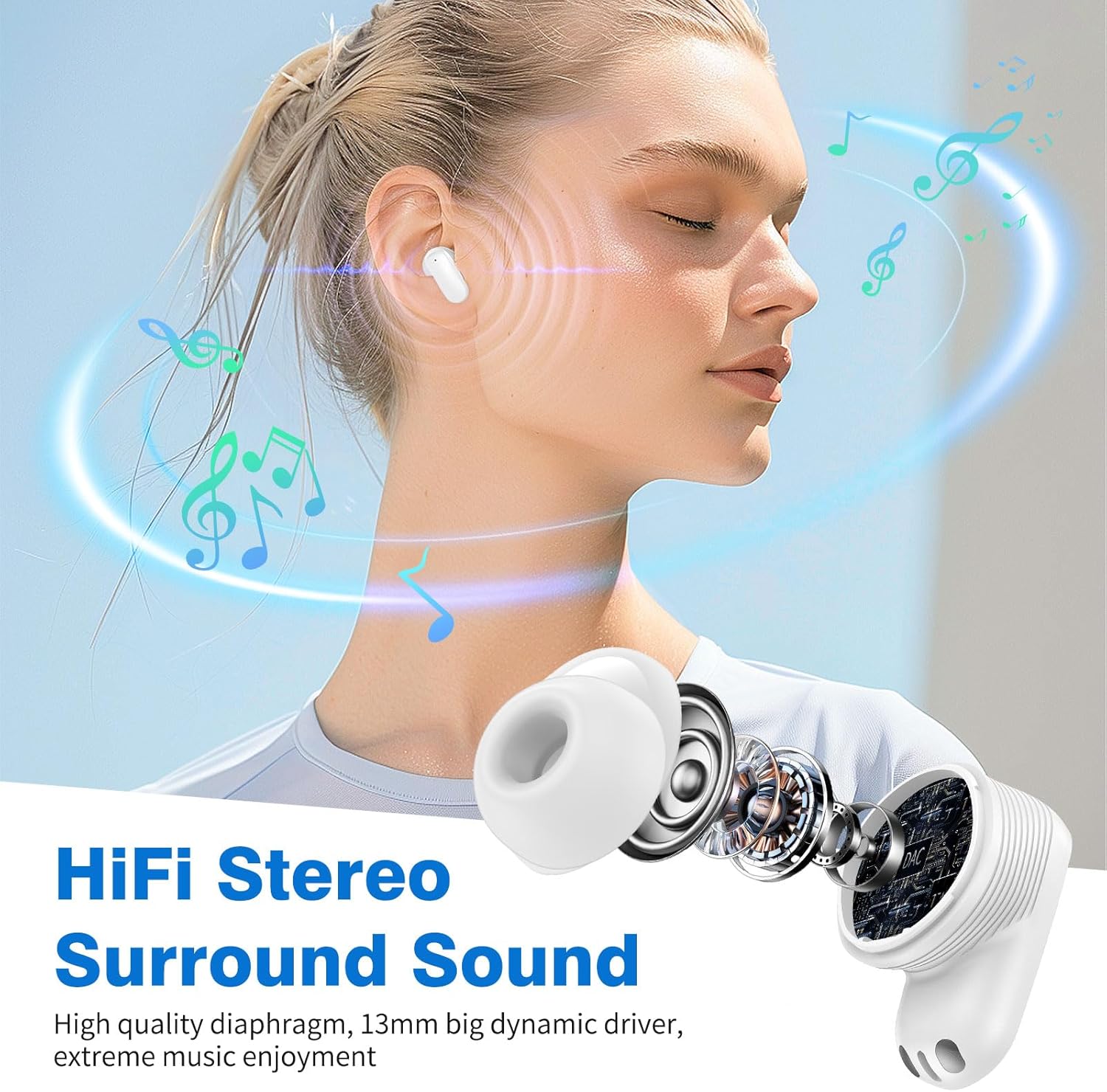 Wireless Earbuds for Samsung S26 S25 S24 Ultra S23 S22+ A53 A17, 5.3 Bluetooth Headphones Noise Isolating Ear Bud Cordless Touch Stereo Ear Bud for iPhone 17 Air 16 15 Pro Max 14 13 12 X/Pixel 10 9 8
