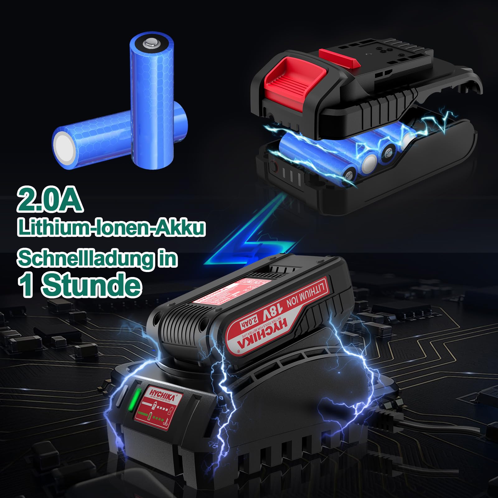 HYCHIKA Perceuse Visseuse Sans Fil 18 V 45 Nm, Perceuse à Percussion