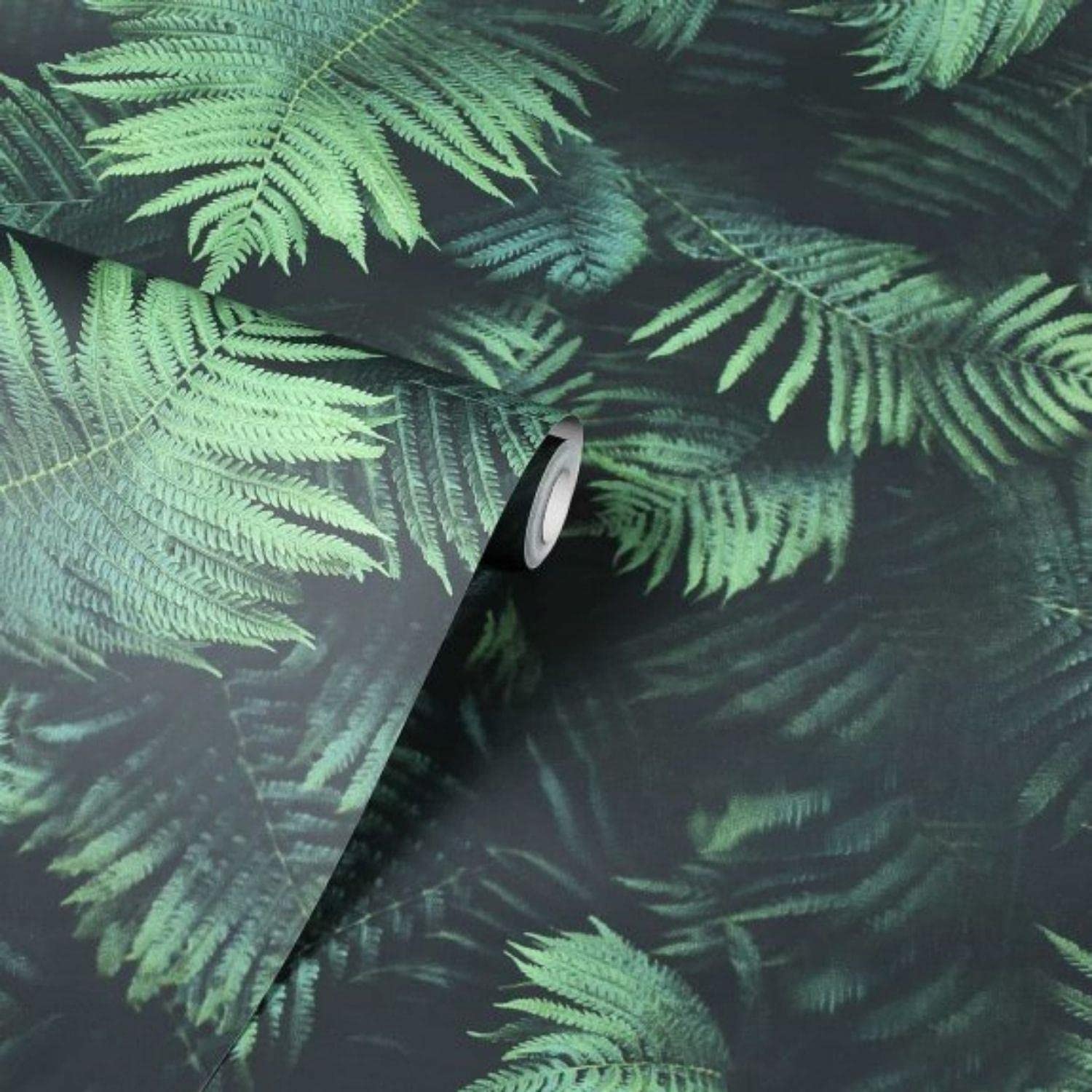 Yöl Green,Black Arthouse Black And Green Fern Wallpaper Smooth Finish Feature Wall