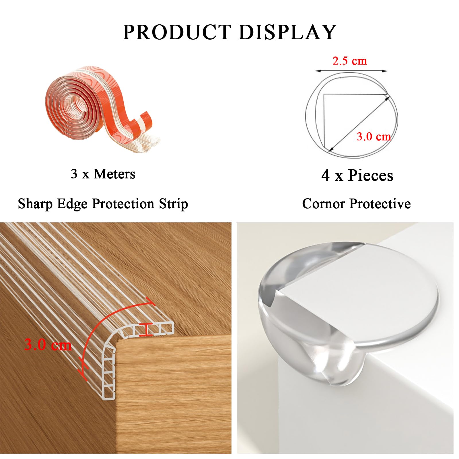 Meekye Paraspigoli per bambini, 3/5 m, con 4 paraspigoli, morbidi, paraspigoli per bambini, autoadesivi, per tavolo in vetro, per proteggere il bambin