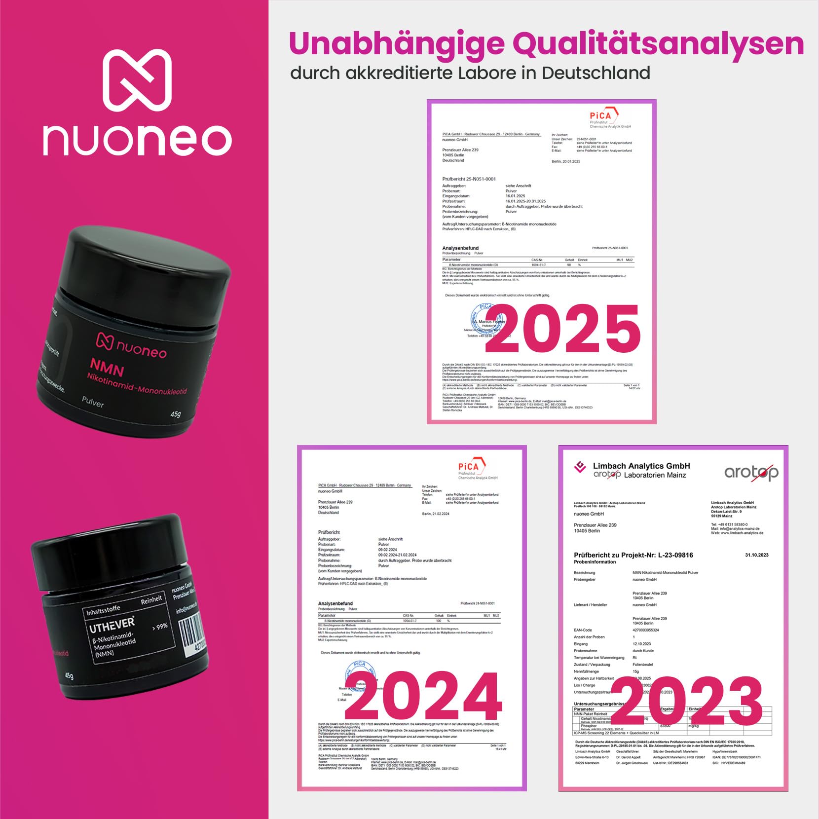 NMN Starter Kit (45 g), pureza superior al 99%, probado en laboratorio alemán, nicotinamida, mononucleótido en polvo, sin aditivos