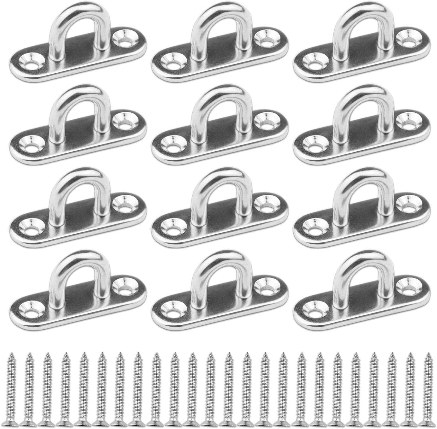 EXCELFU12 Pieces Stainless Steel Ceiling Hook 1.8 inch Pad Eye Plate Marine Hardware Staple Hook Loop with Screws
