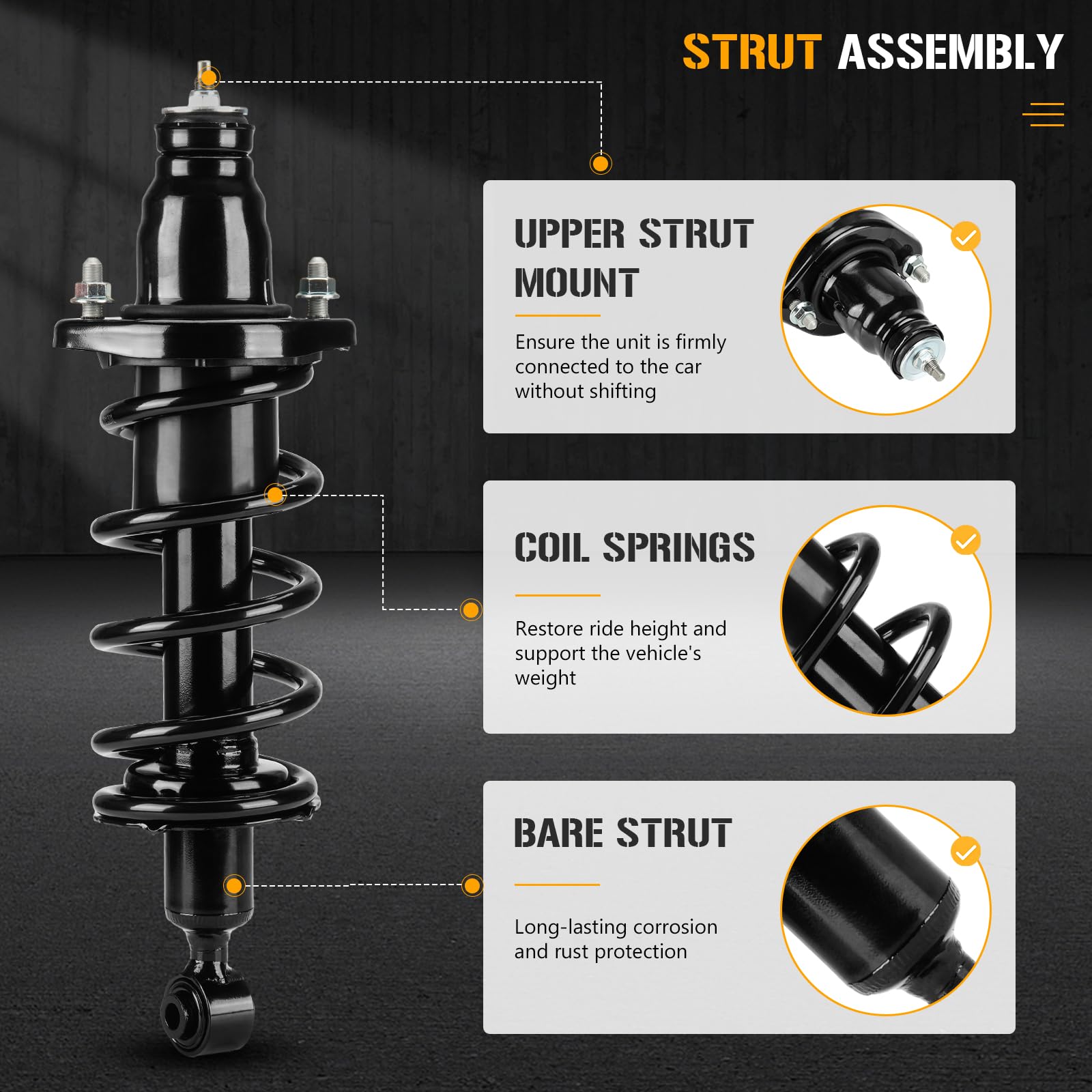 Pair Of Rear Complete Strut Assemblies For 1996-2000 Honda Civic & 1997-2000 Acura EL