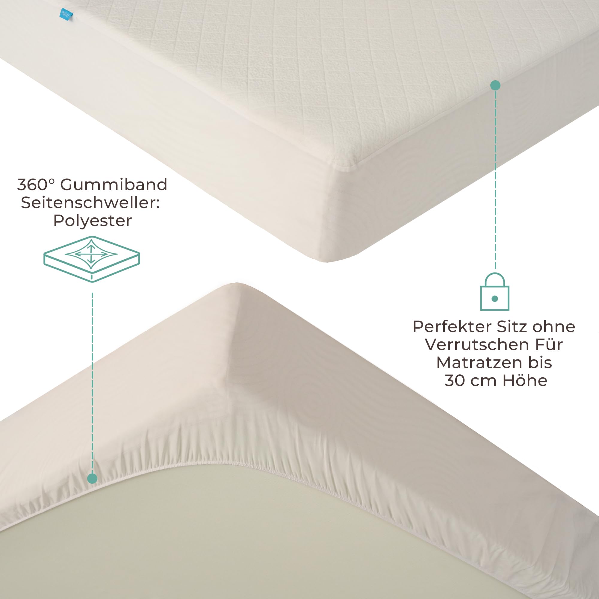 RECCI Bambus Wasserdichter Matratzenschoner 180 x 200 cm, Atmungsaktiv Matratzenauflage, Anti-Allergie, gegen Milben, Matratzenschutz für Baby Kinder Haustier [180 x 200 ] 1 Stück