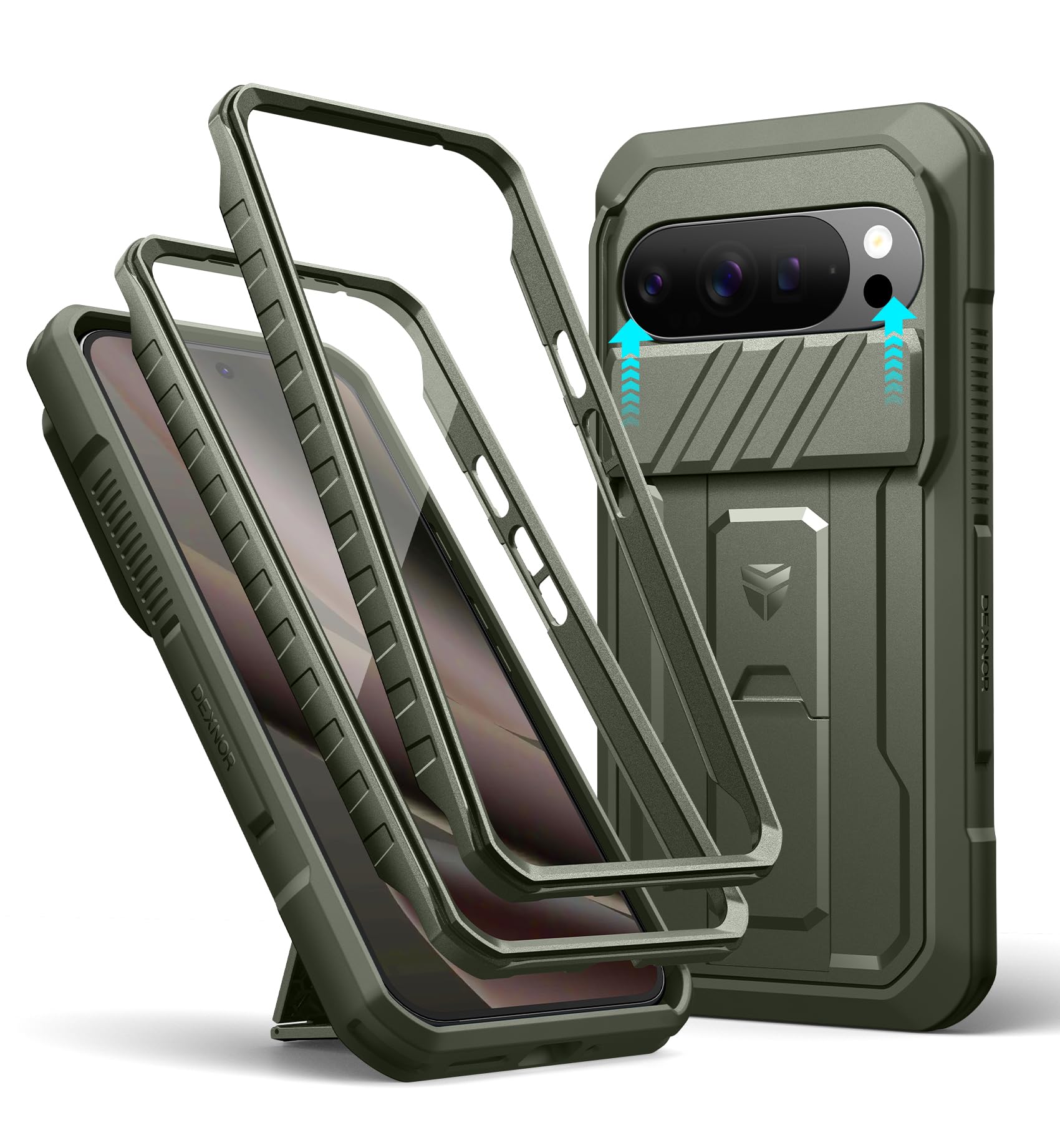 Coque Google Pixel 10 Pro XL Dexnor antichoc vert militaire avec protège-écran - 8