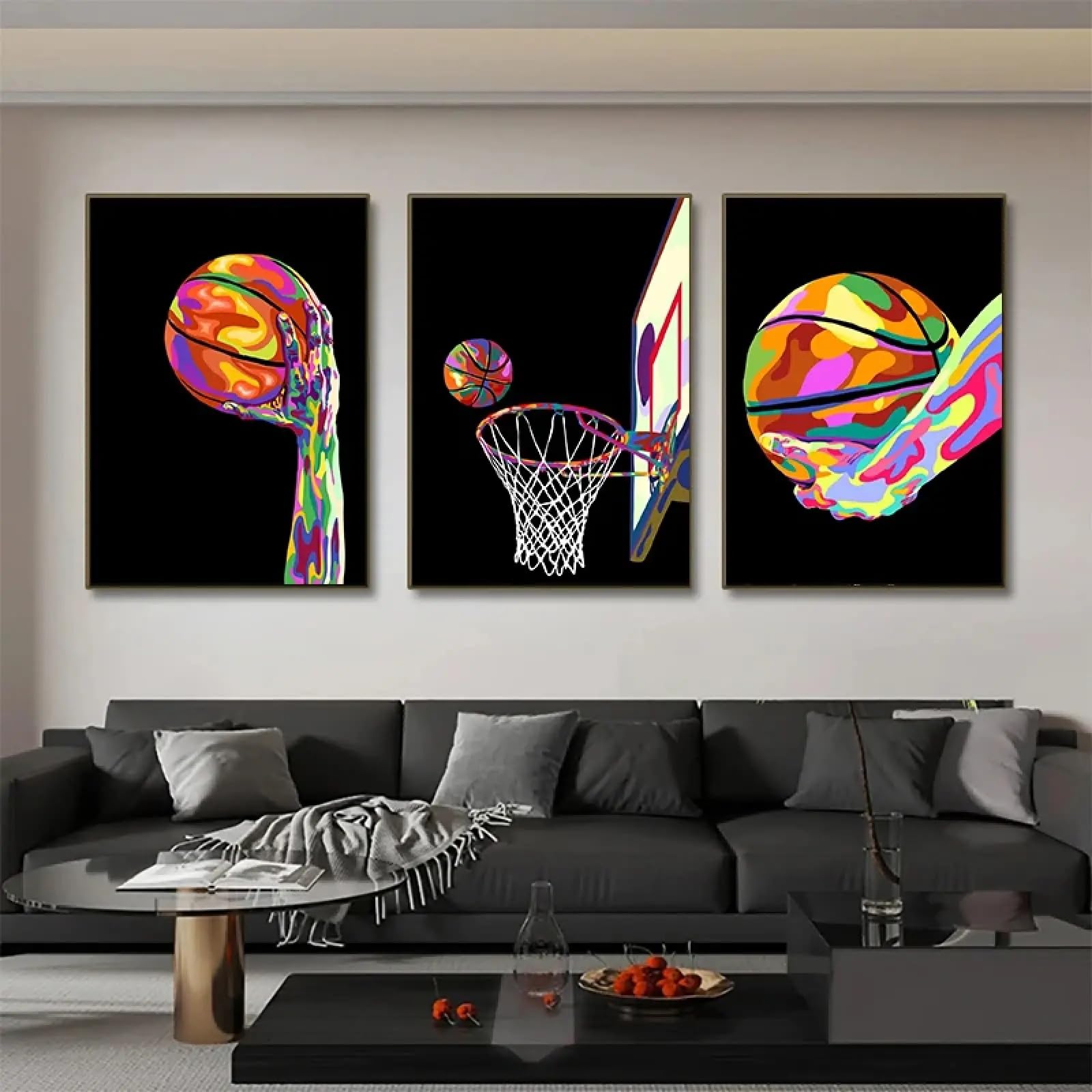 Décoration murale basket-ball abstrait toile imprimée multicolore 60x110 cm - 8