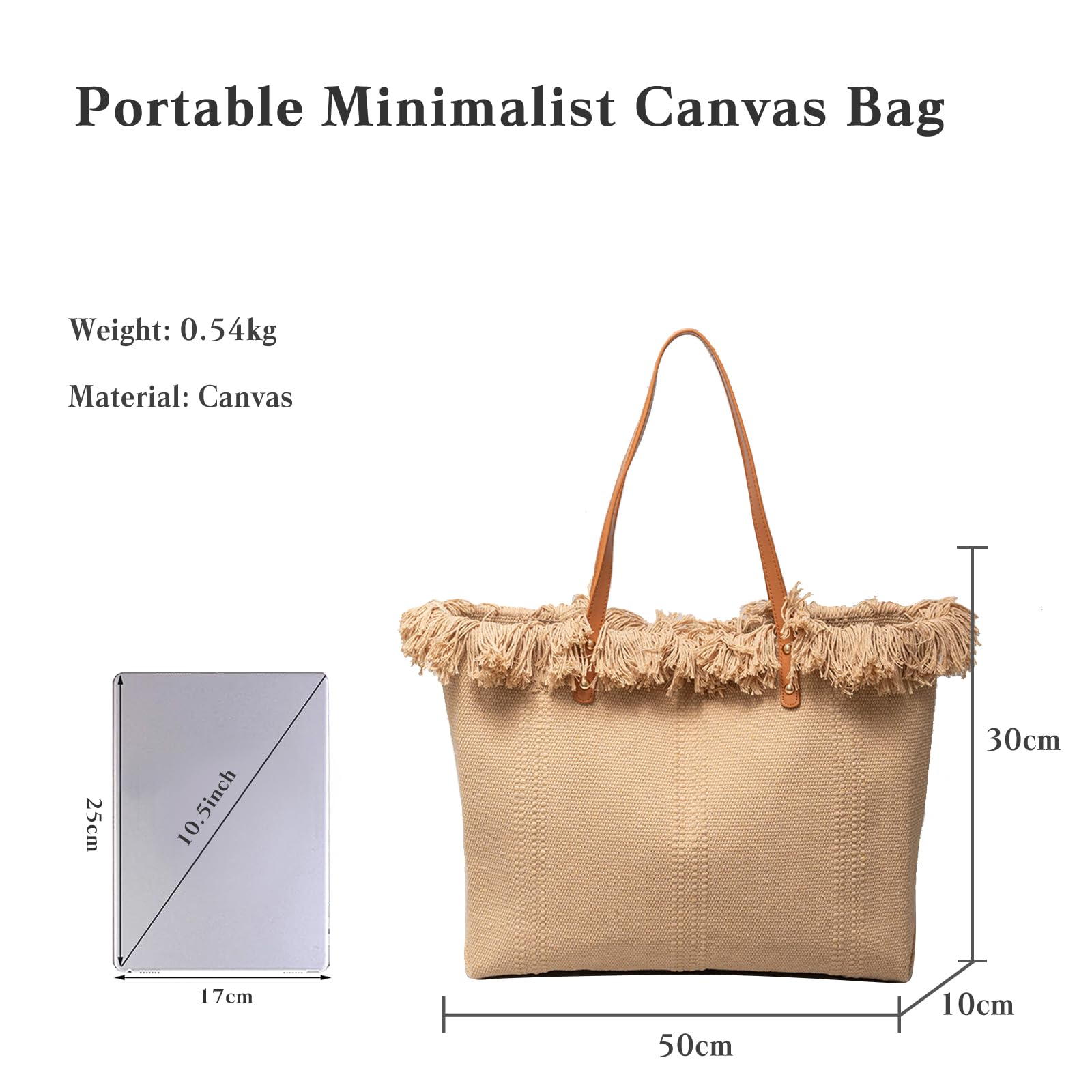 CORIOS Bolso de Mano de Lona para Mujer Gran Capacidad Bolso Playa Bolso Tote para Estilo Boho Bolsa de Ocio Bolso de Hombro con Borlas para Compras Viajes Citas Vacaciones Caqui