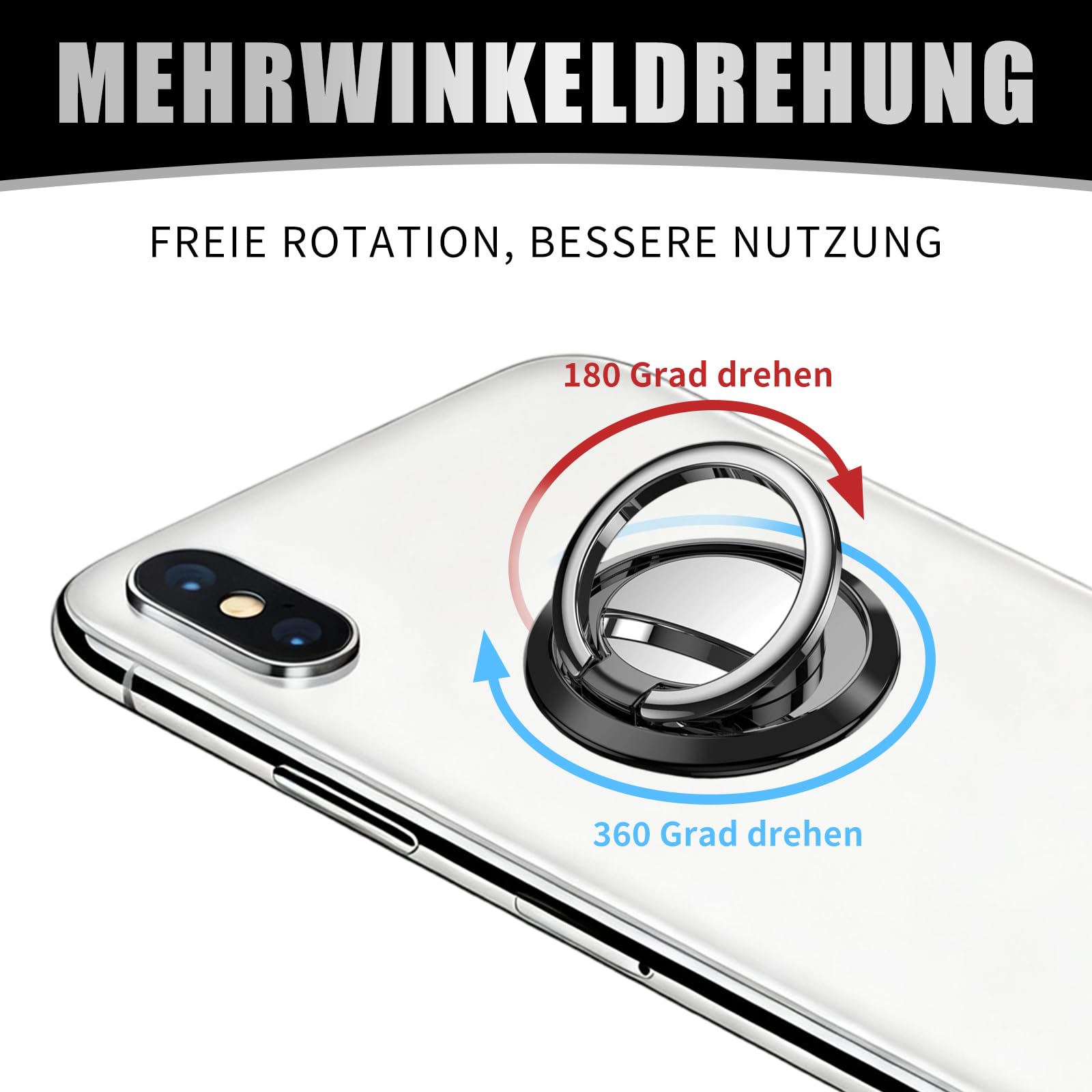 6 supporti ad anello per cellulare (3 colori: 2 pezzi), girevole a 360° e apribile a 180°, ultra sottile senza magnete, impugnatura universale e supporto