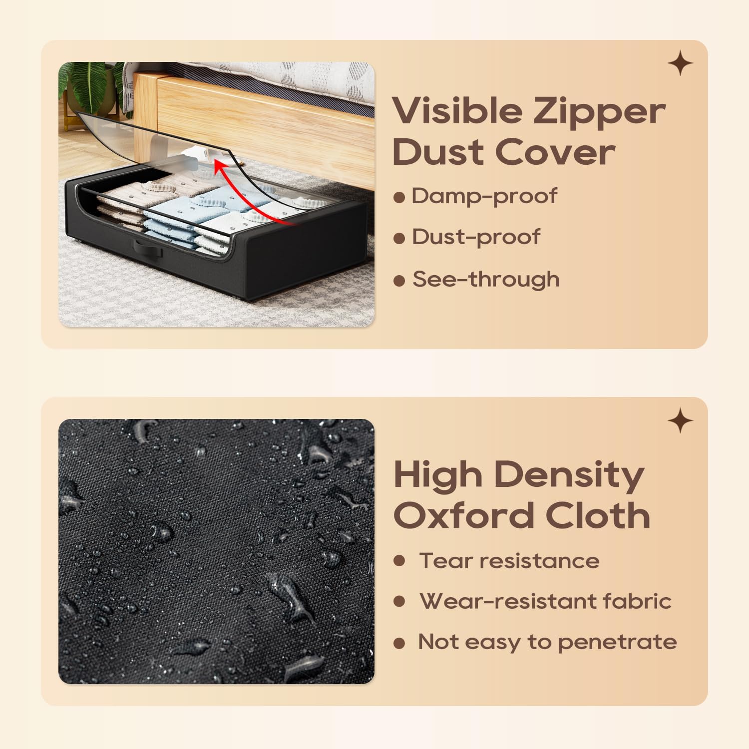 2 Pack Under Bed Storage Containers,53L Under bed Storage with wheels,Metal Frame,Black