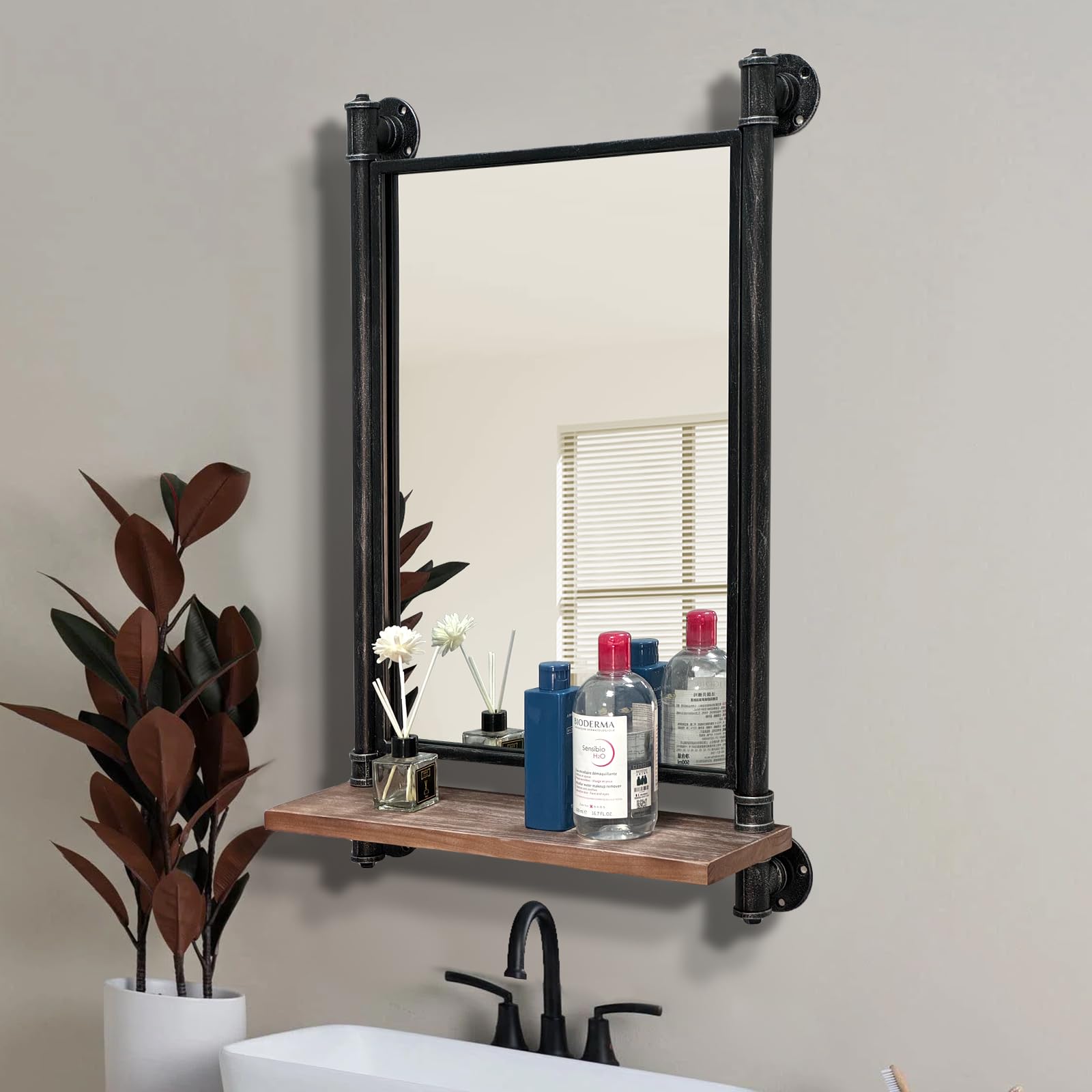 24/7 Shop At Home Espejo De Tubo Industrial Moderno, De 29 X 28 Pulgadas, Rectangular, Decorativo, Para Baño, Sala De Estar, Dormitorio, Espejo De Madera De Entrada, (cobre