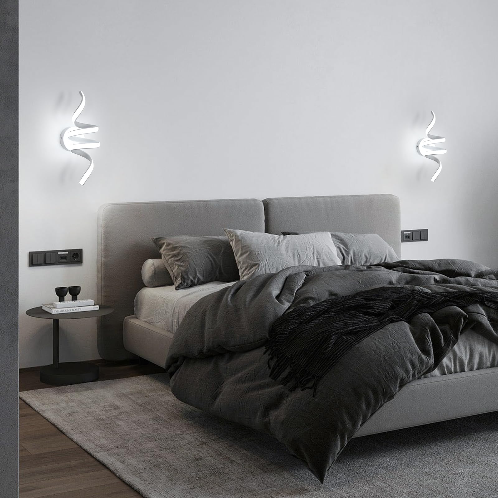 Applique da Parete Moderne, Lampada da Parete Interno Bianco in a Spirale 24W 2700LM, Lampada a Muro Design in Alluminio per Camera da Letto Soggiorno Scale Corridoio, Luce Bianca Fredda 6500K