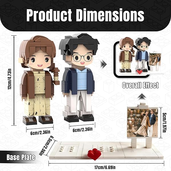 KKHH Jeu de Construction Photo personnalisé pour Couples – Figurines en Briques sur Mesure, Cadeau personnalisé pour Couple, Cadeau d'anniversaire Personnalisable (Photo de Deux Personnes) - 2