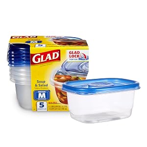 Glad GladWare Medium Rectangle Food Storage Containers with Lids Airtight Leak-Resistant Plastic Containers for Soup Salad Meal Prep