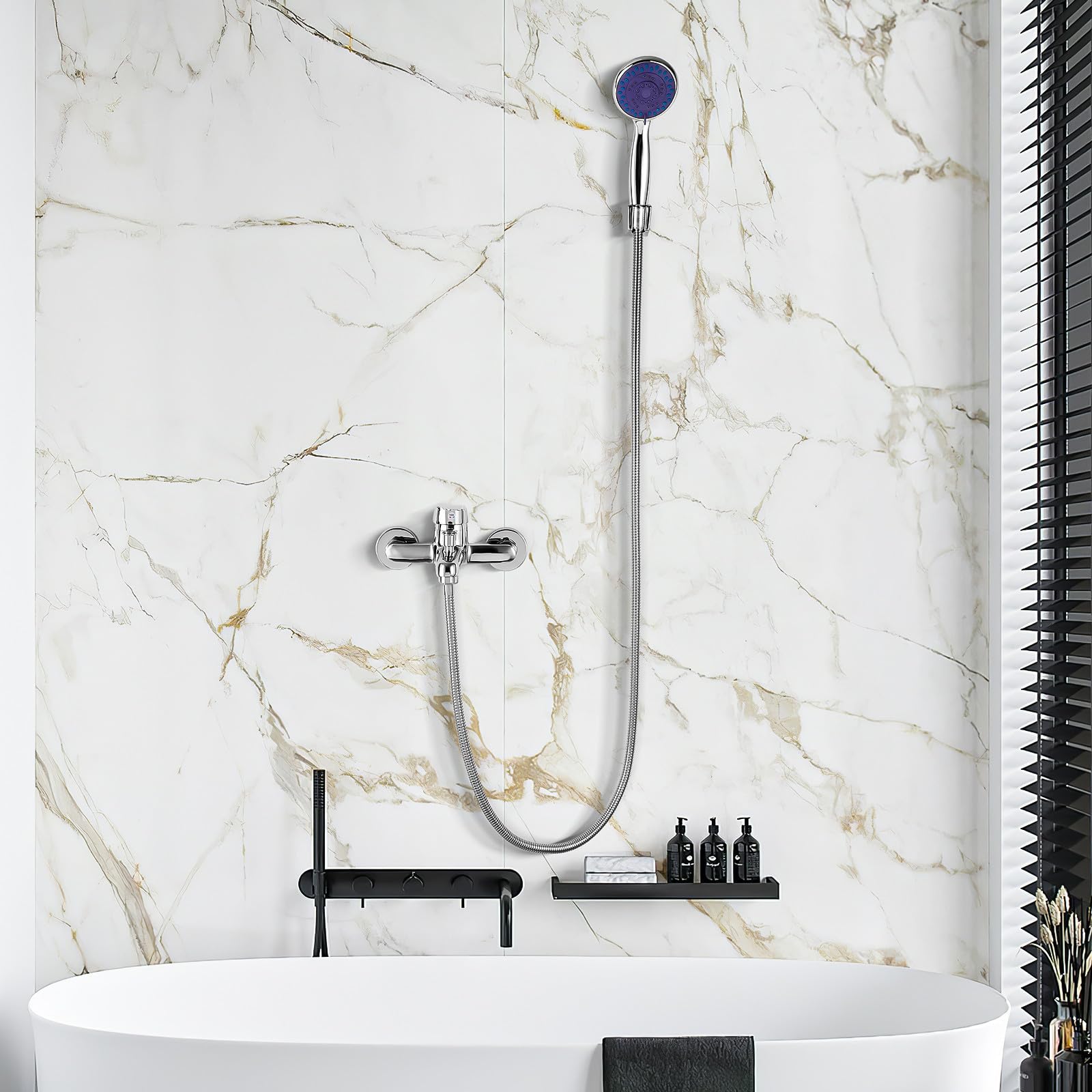 jojofuny Juego de Grifería de Baño con Cabezal de Ducha de Mano y Manguera de Acero Inoxidable, Diseño de Alta Presión y Accesorios de Instalación para Baño y Hotel Color Aleatorio